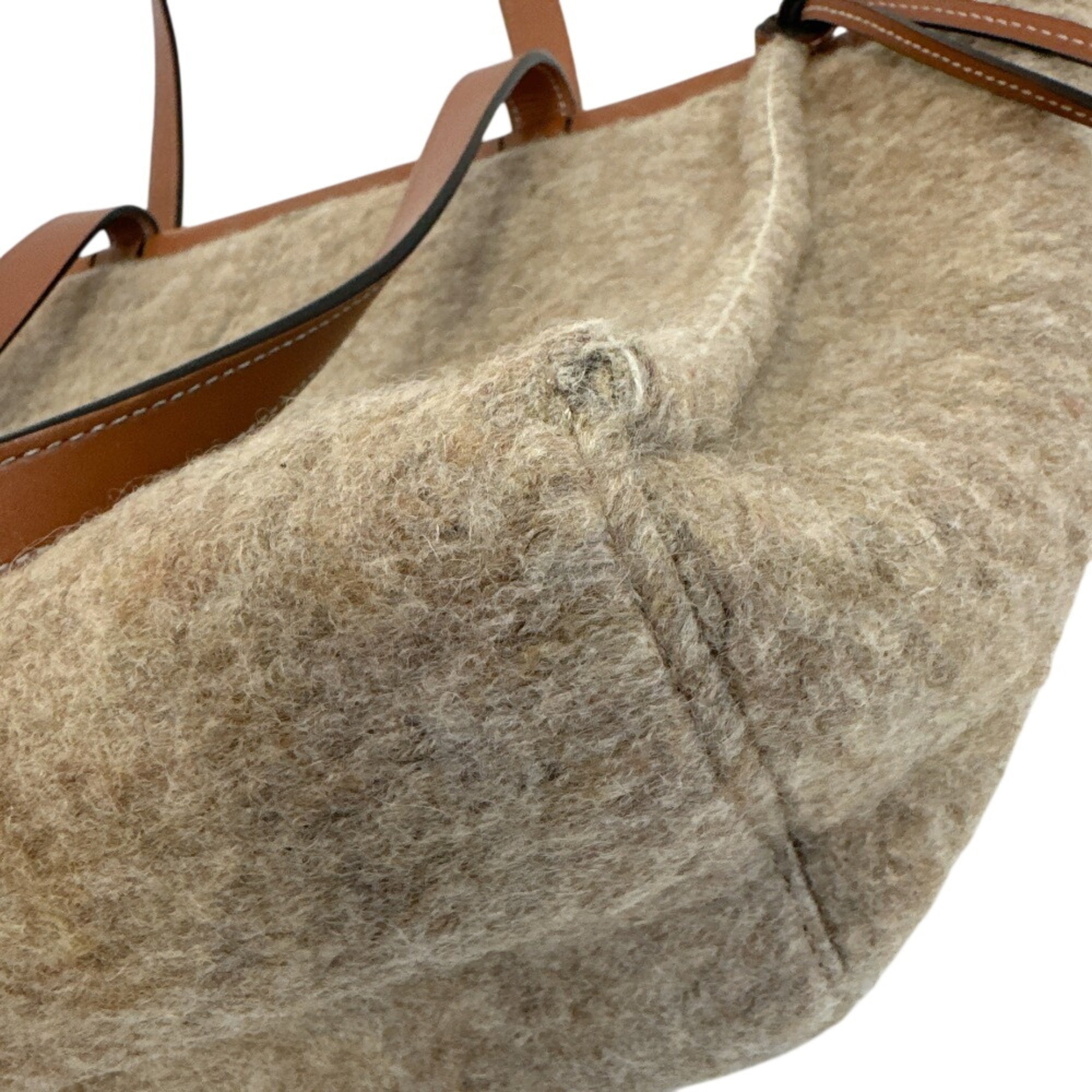 Loewe Beige Beige Brown Wool Leather Shoulder Bag Tote Bag (Pre-Owned)