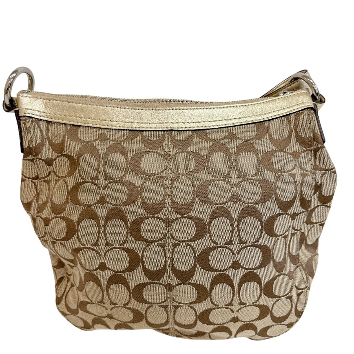 Coach Beige Gold Canvas Leather Shoulder Bag (Pre-Owned)