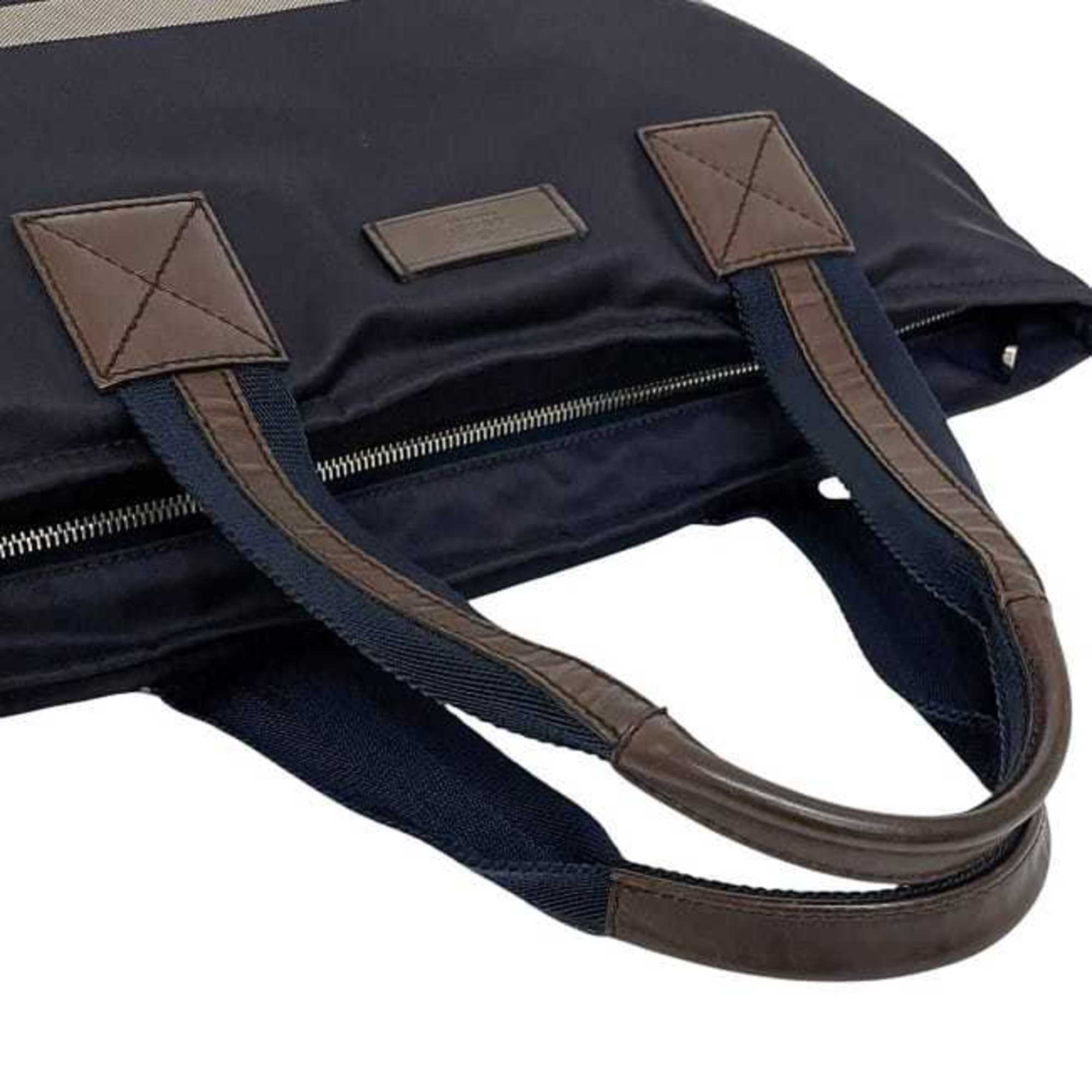 Gucci Navy Nylon Leather Tote Bag (Pre-Owned)