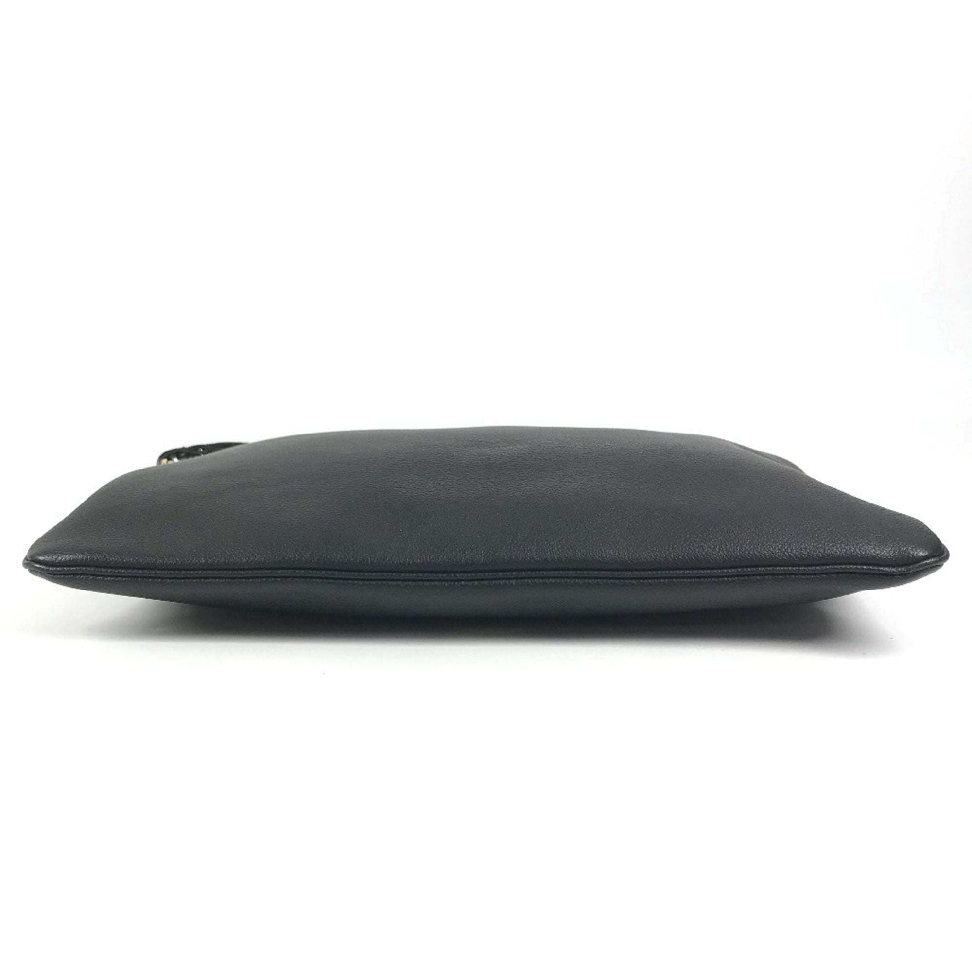 Versace Black Leather Clutch Bag Handbag (Pre-Owned)