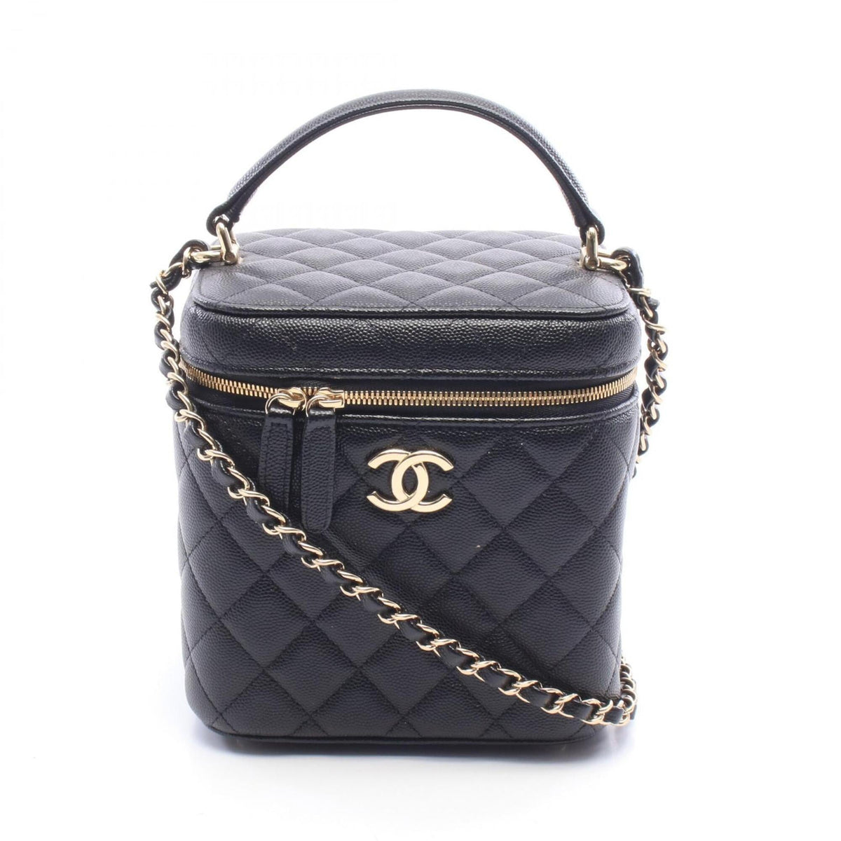Chanel Black Grained Calfskin Handbag Shoulder Bag (Pre-Owned)