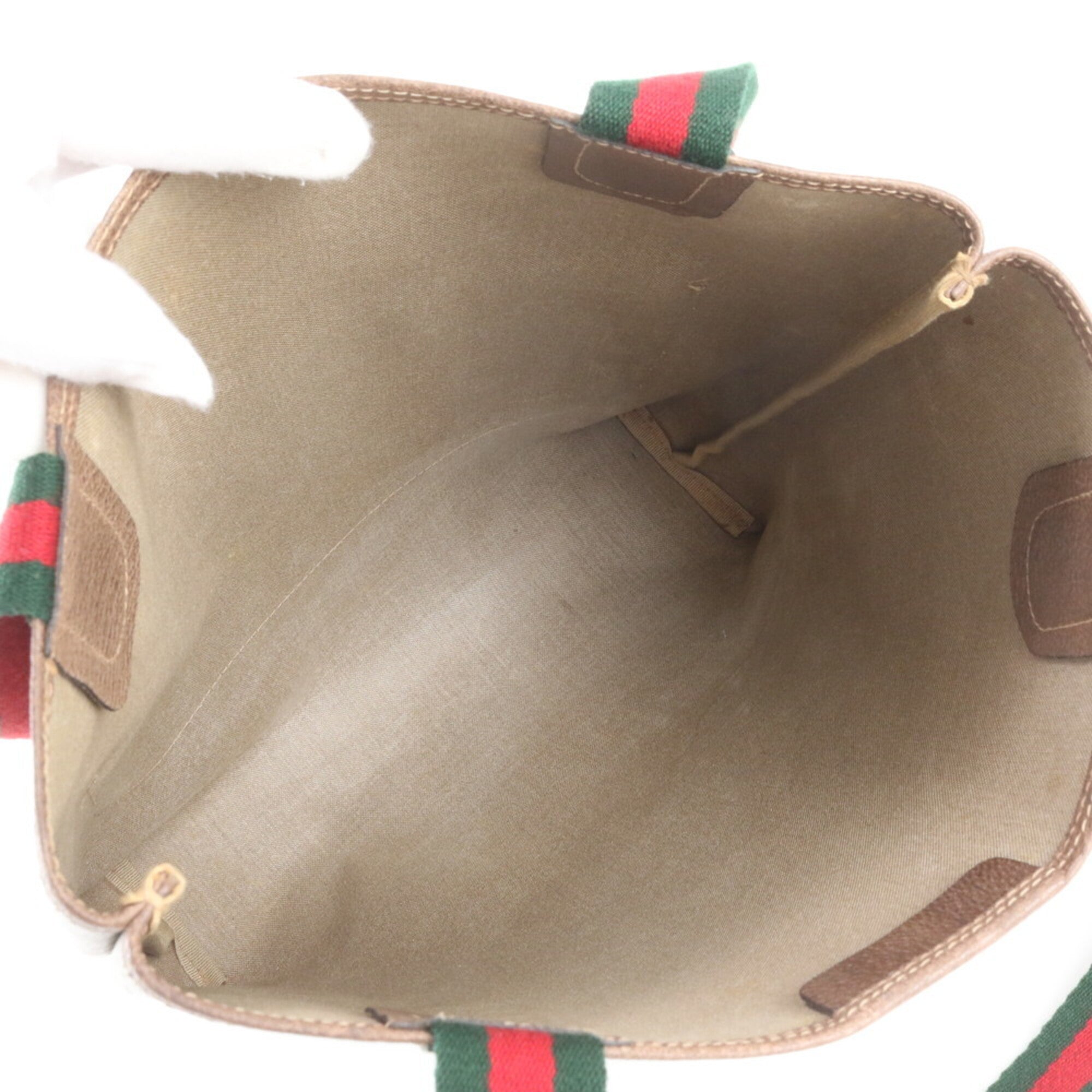 Gucci Sherry Line Beige Leather Coated Canvas Handbag Shoulder Bag Tote Bag (Pre-Owned)