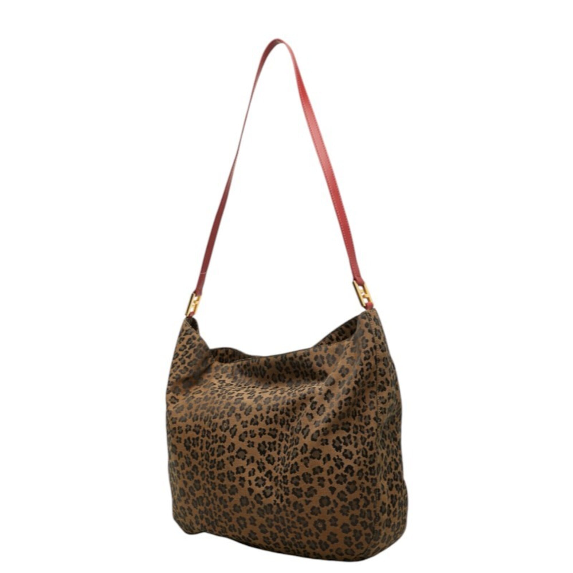 Fendi Brown Red Color Canvas Leather Shoulder Bag Tote Bag (Pre-Owned)