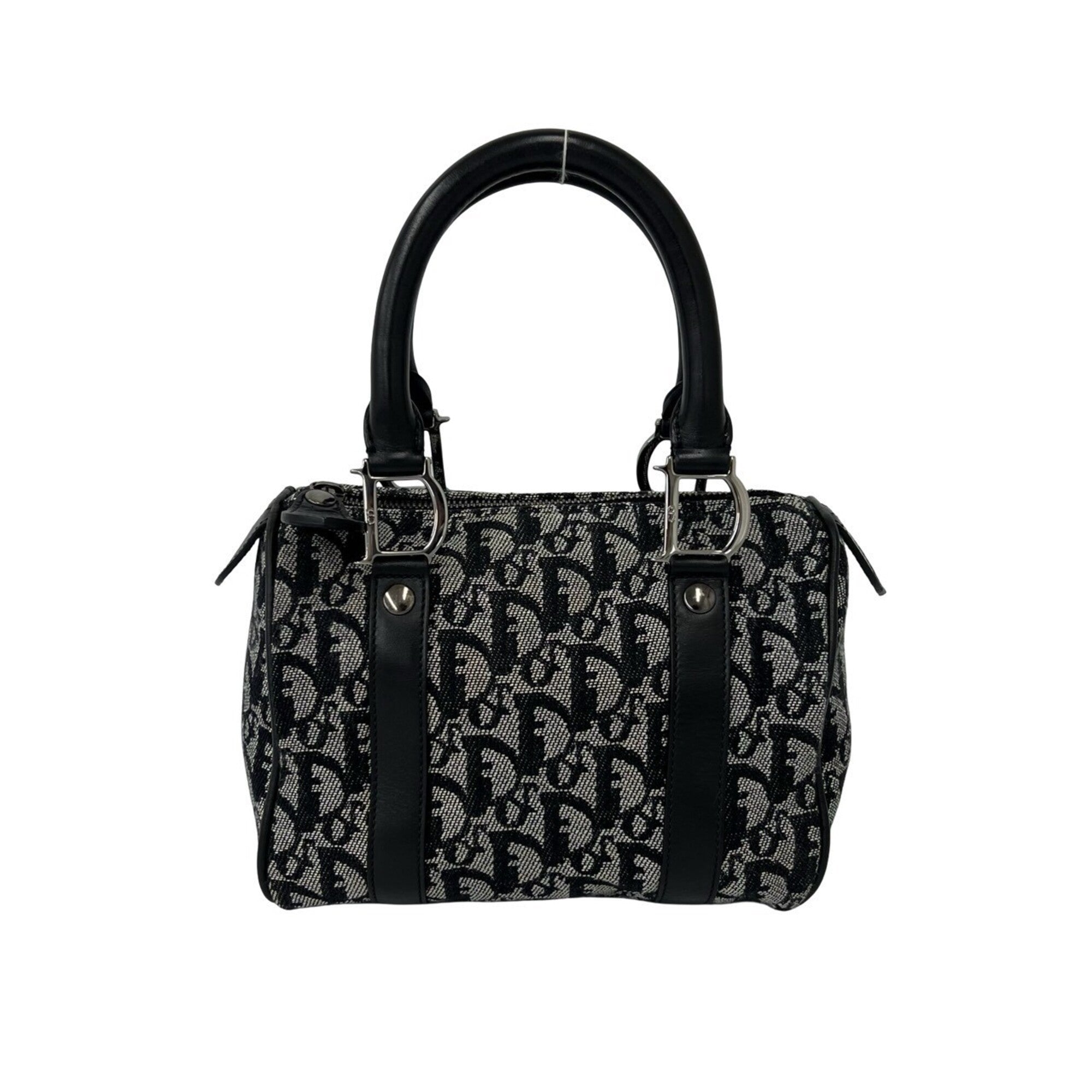 Christian Dior Black Canvas Leather Boston Bag Handbag (Pre-Owned)