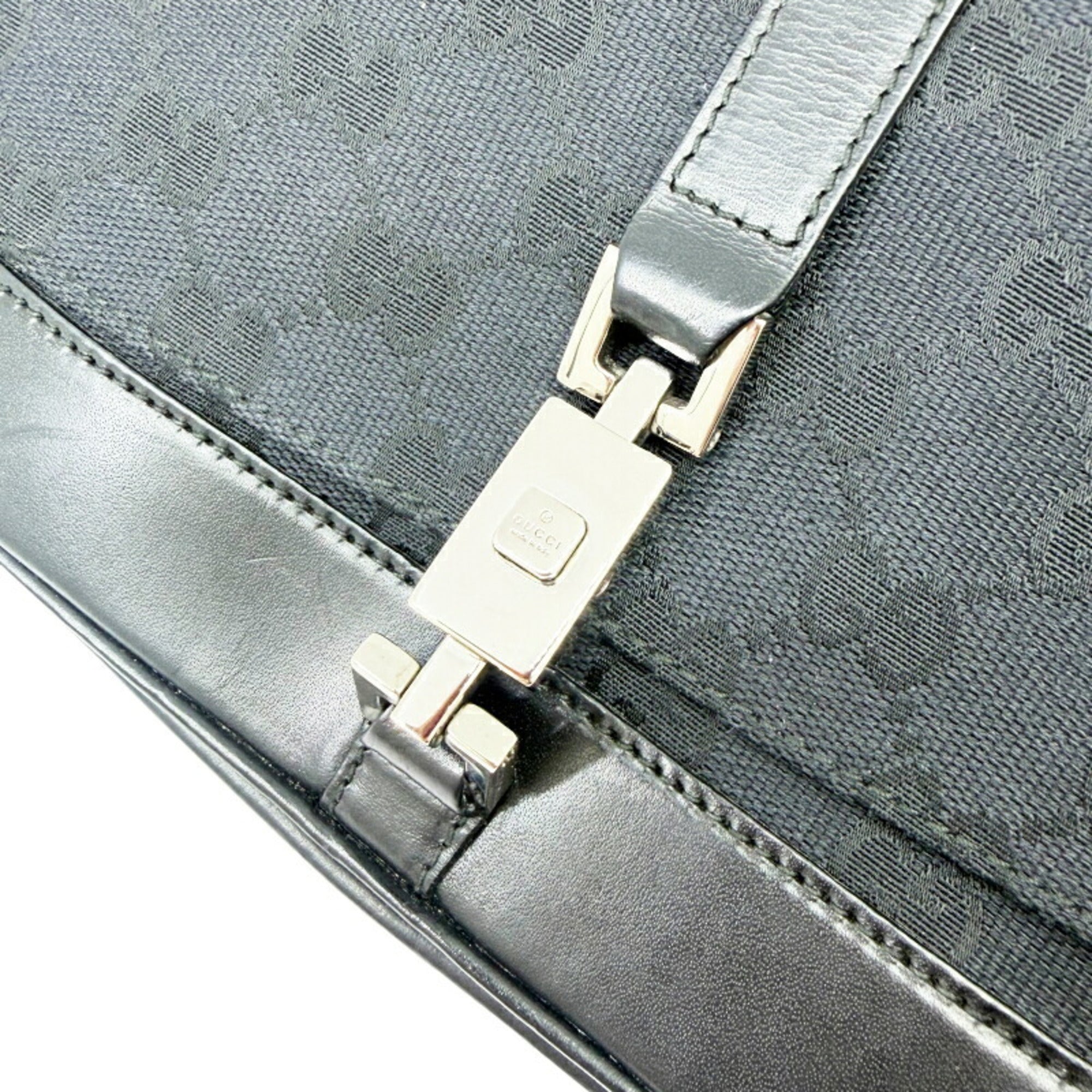 Gucci Gg Canvas Black Gg Canvas Leather Handbag Shoulder Bag (Pre-Owned)