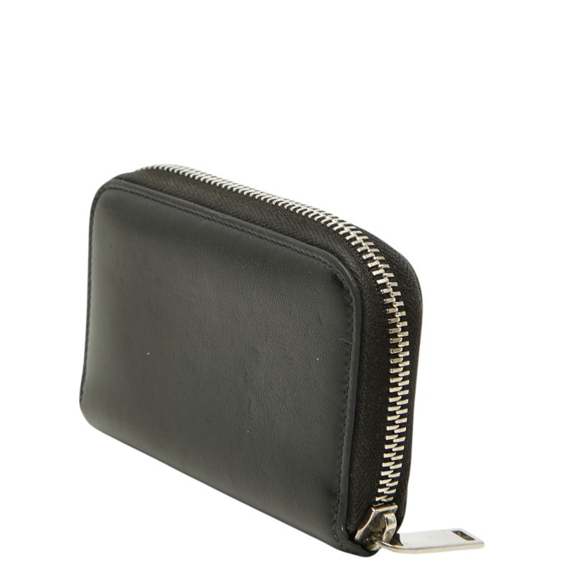 Saint Laurent Silver Black Leather Coin Purse/Coin Case (Pre-Owned)