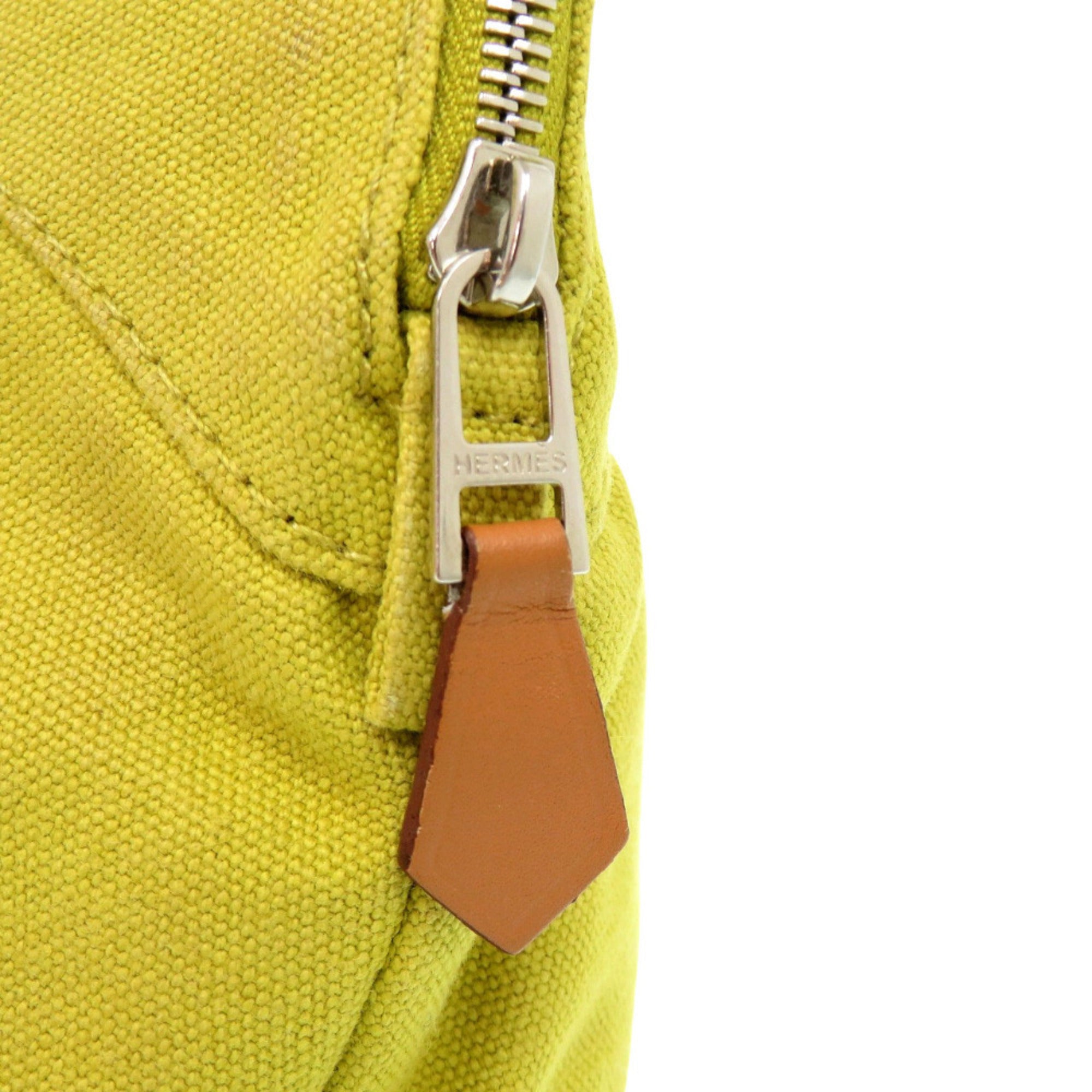Hermes Light Green Yellow Cotton Canvas Leather Pouch (Pre-Owned)