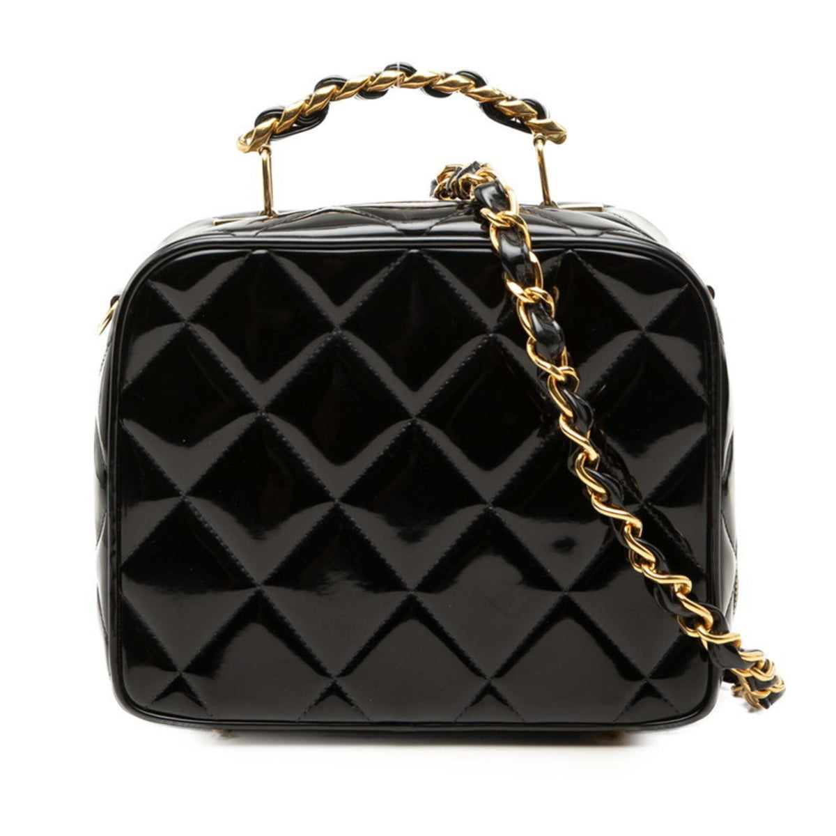 Chanel Black Patent Leather Handbag Shoulder Bag (Pre-Owned)