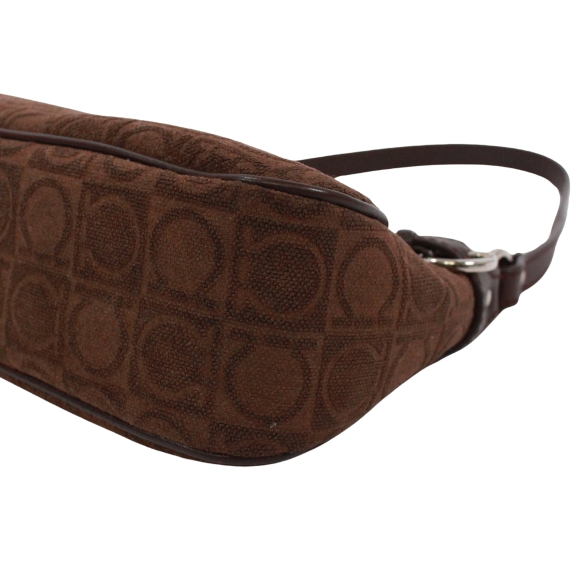 Salvatore Ferragamo Brown Canvas Leather Handbag Pouch (Pre-Owned)