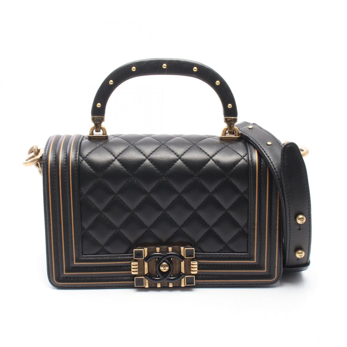 Chanel Black Leather Handbag Shoulder Bag (Pre-Owned)