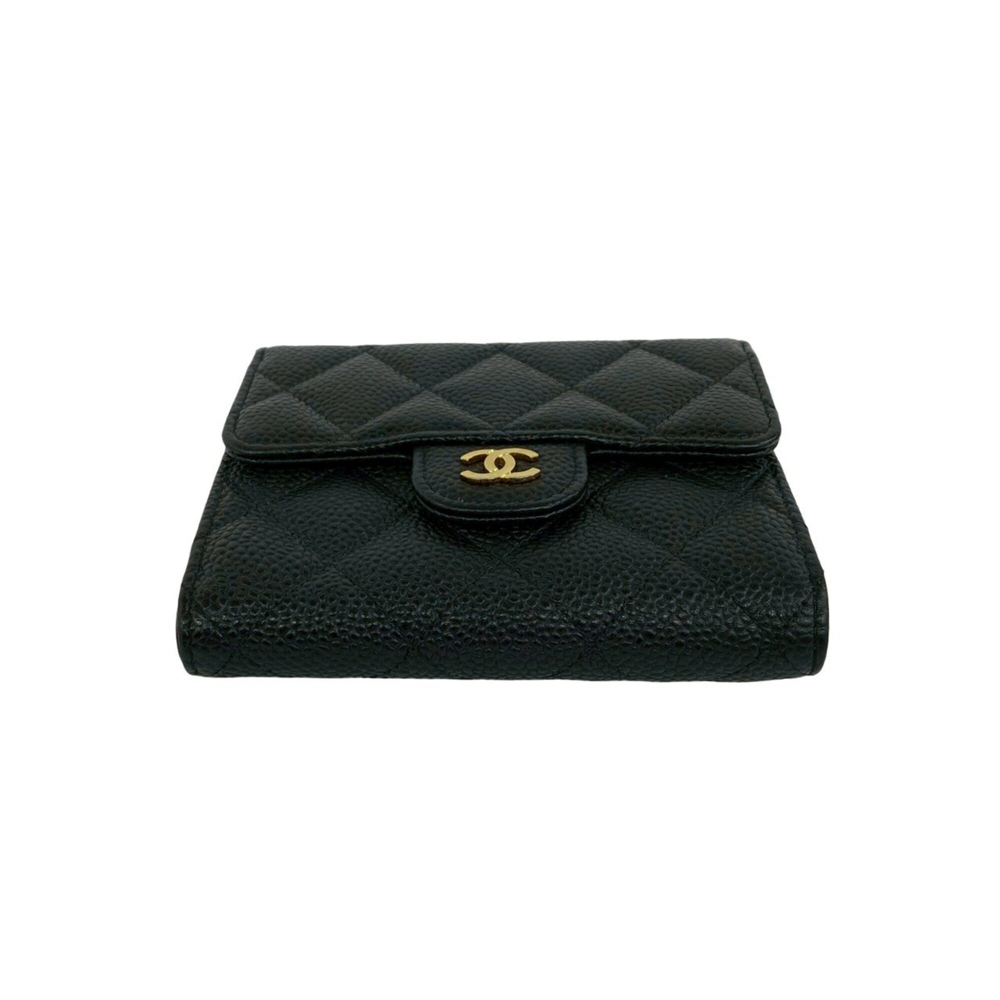 Chanel Black Grained Calfskin Wallet (Tri-Fold) (Pre-Owned)