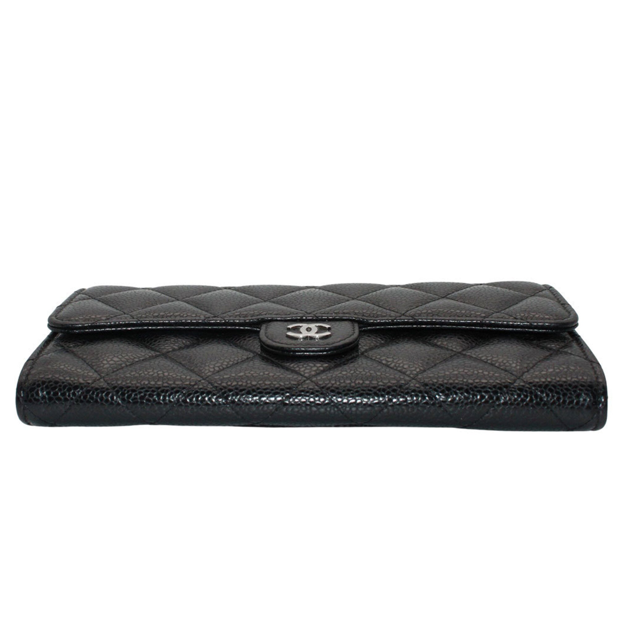 Chanel Matelasse Black Grained Calfskin Long Wallet (Bi-Fold) (Pre-Owned)