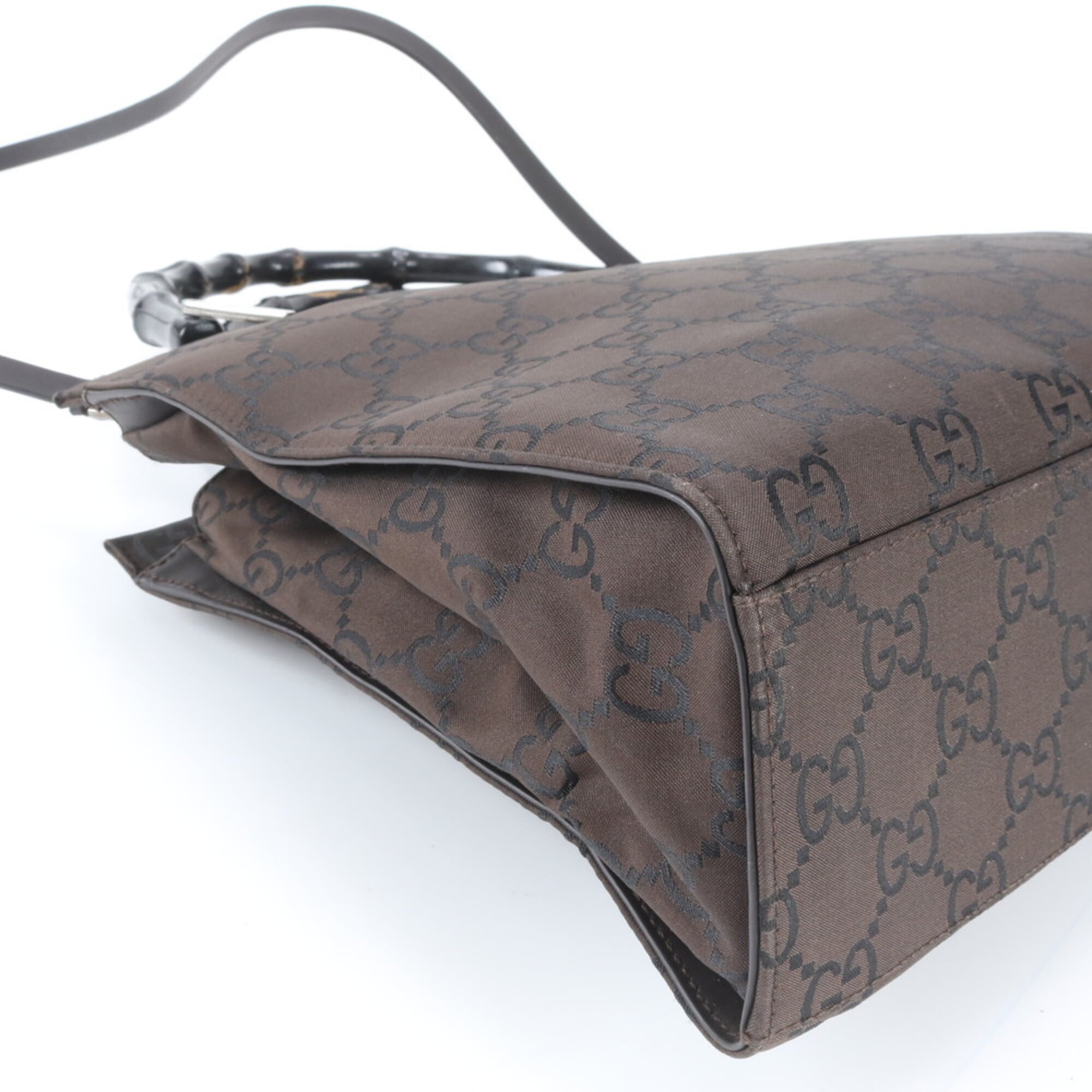 Gucci Bamboo Black Dark Brown Leather Nylon Handbag Shoulder Bag (Pre-Owned)