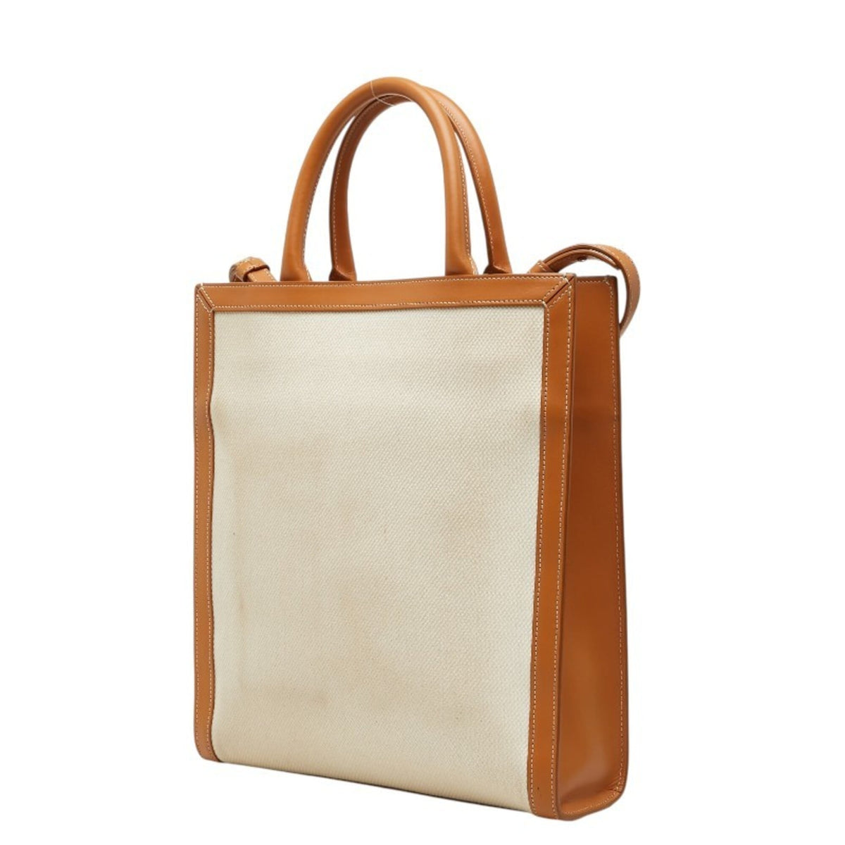 Celine Cabas Brown Ivory Canvas Leather Handbag Shoulder Bag (Pre-Owned)