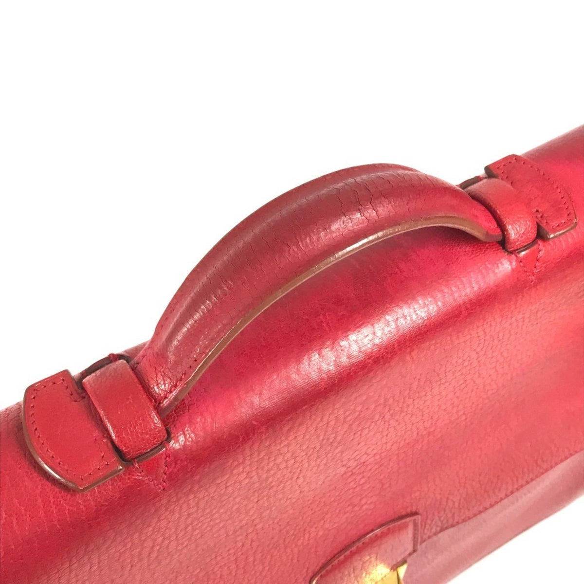 Hermes Red Color Leather Briefcase Handbag (Pre-Owned)