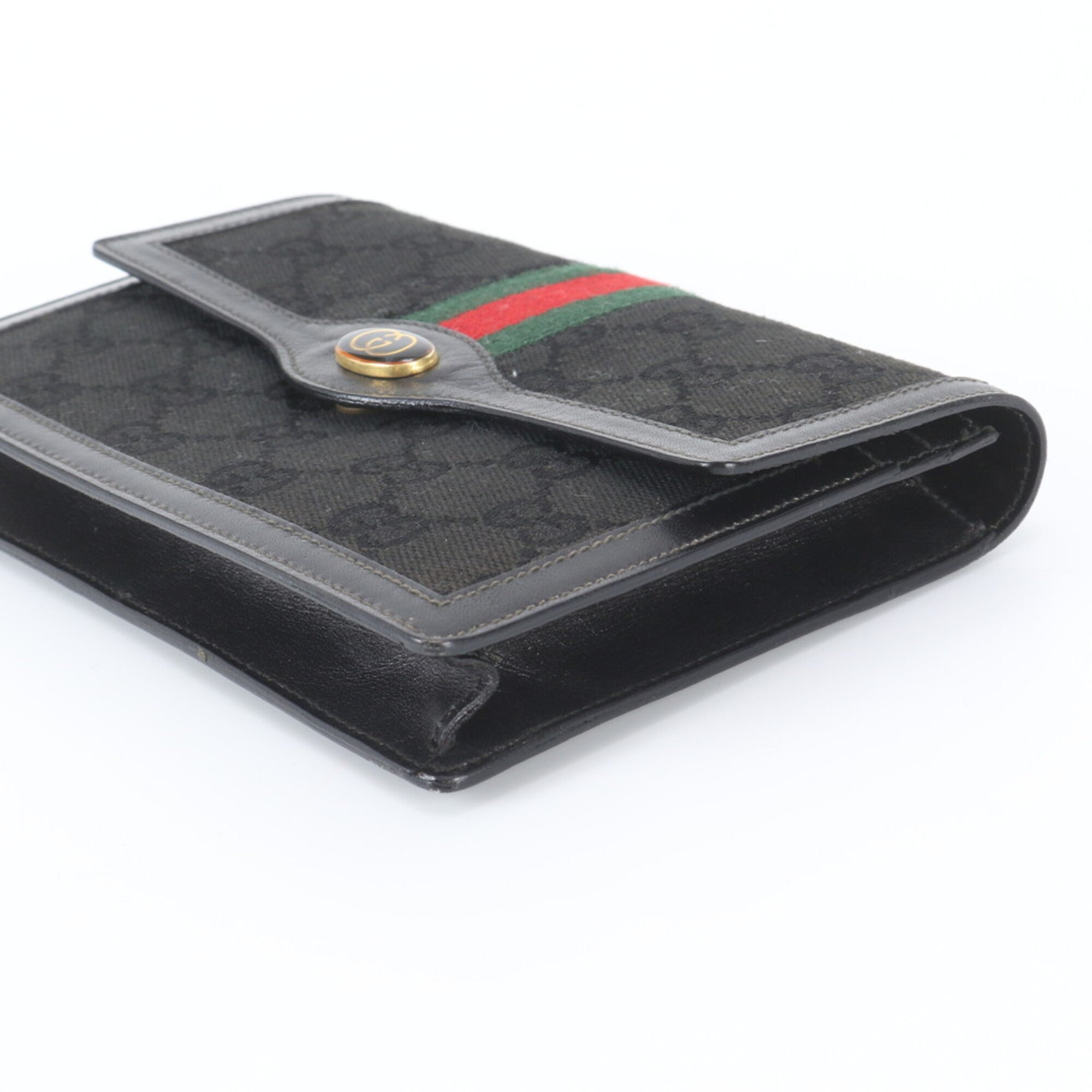 Gucci Black Green Red Color Leather Canvas Clutch Bag Handbag Tote Bag (Pre-Owned)