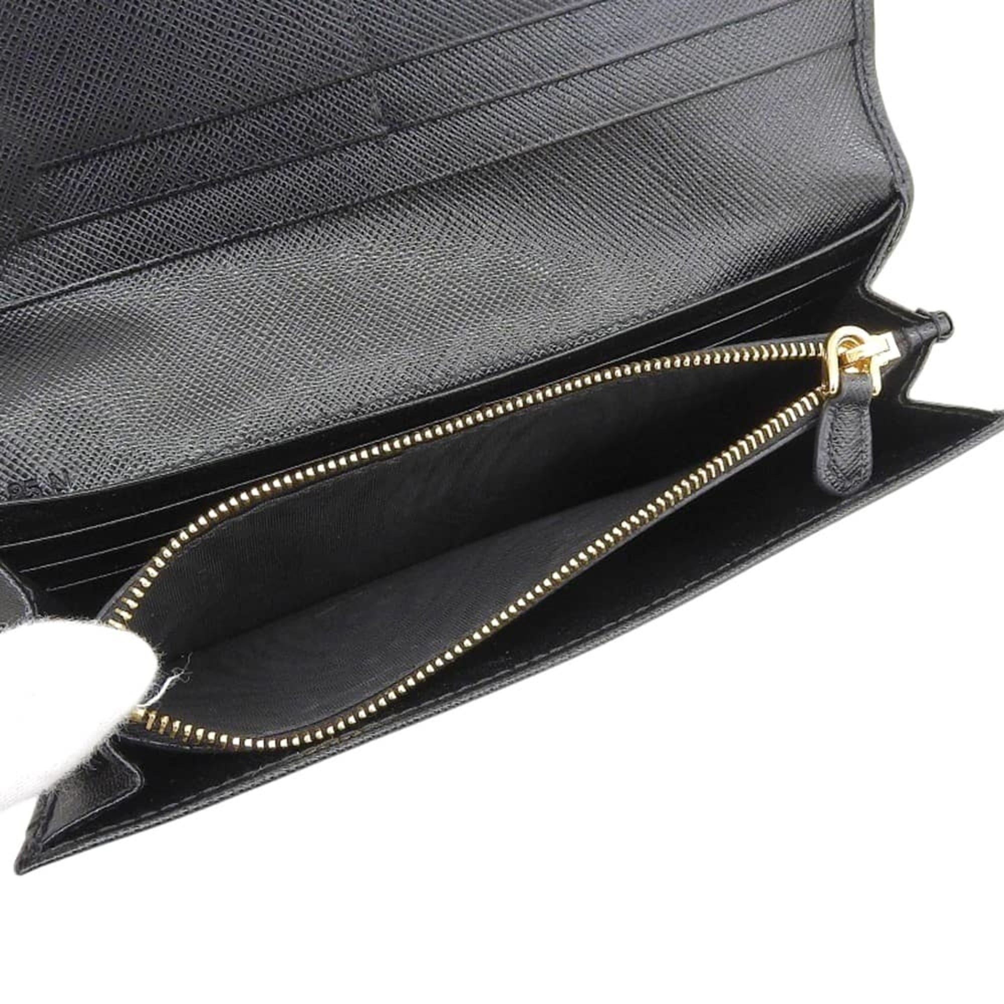 Prada Black Saffiano Triangle Long Wallet (Bi-Fold) (Pre-Owned)