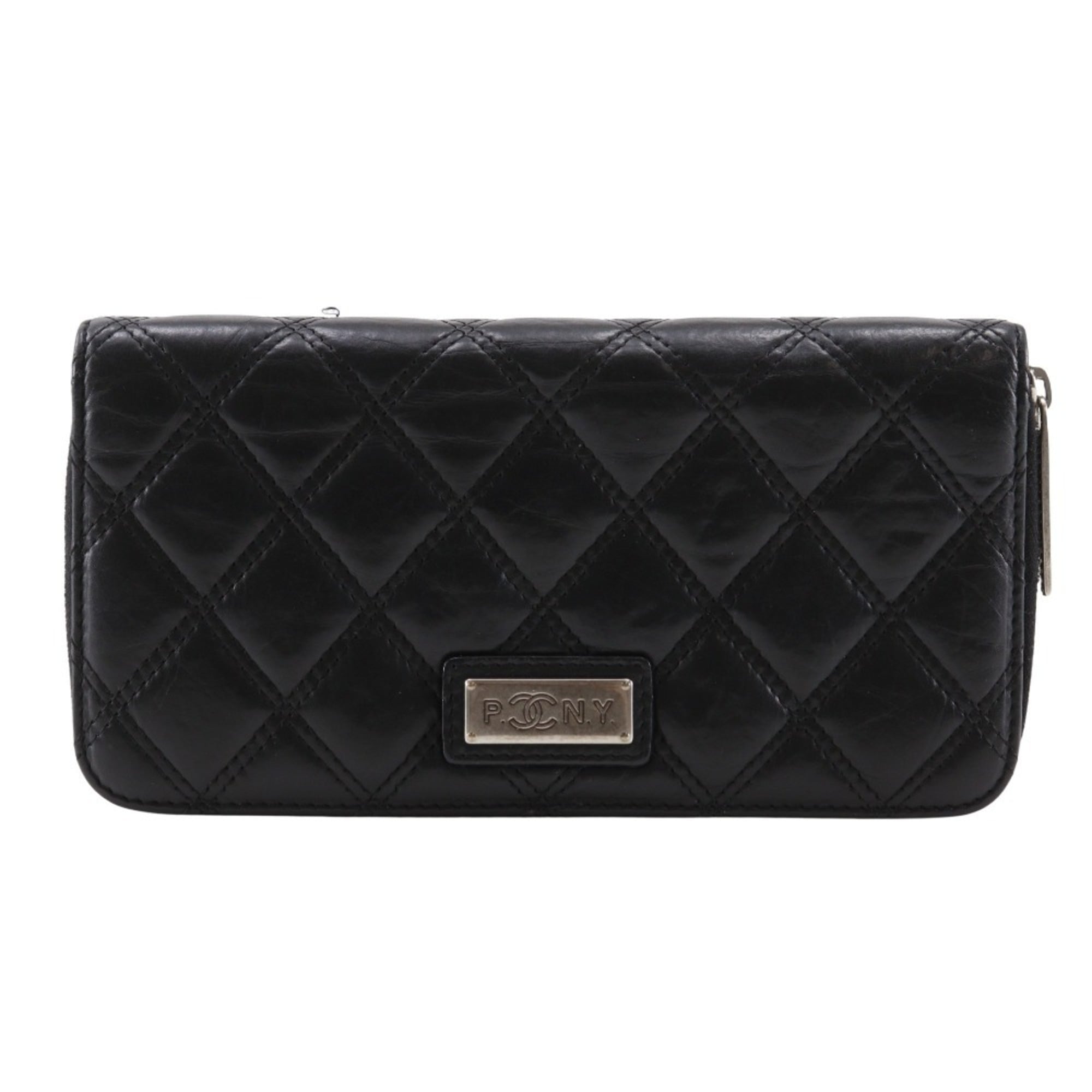 Chanel Matelasse Black Leather Long Wallet (Bi-Fold) (Pre-Owned)