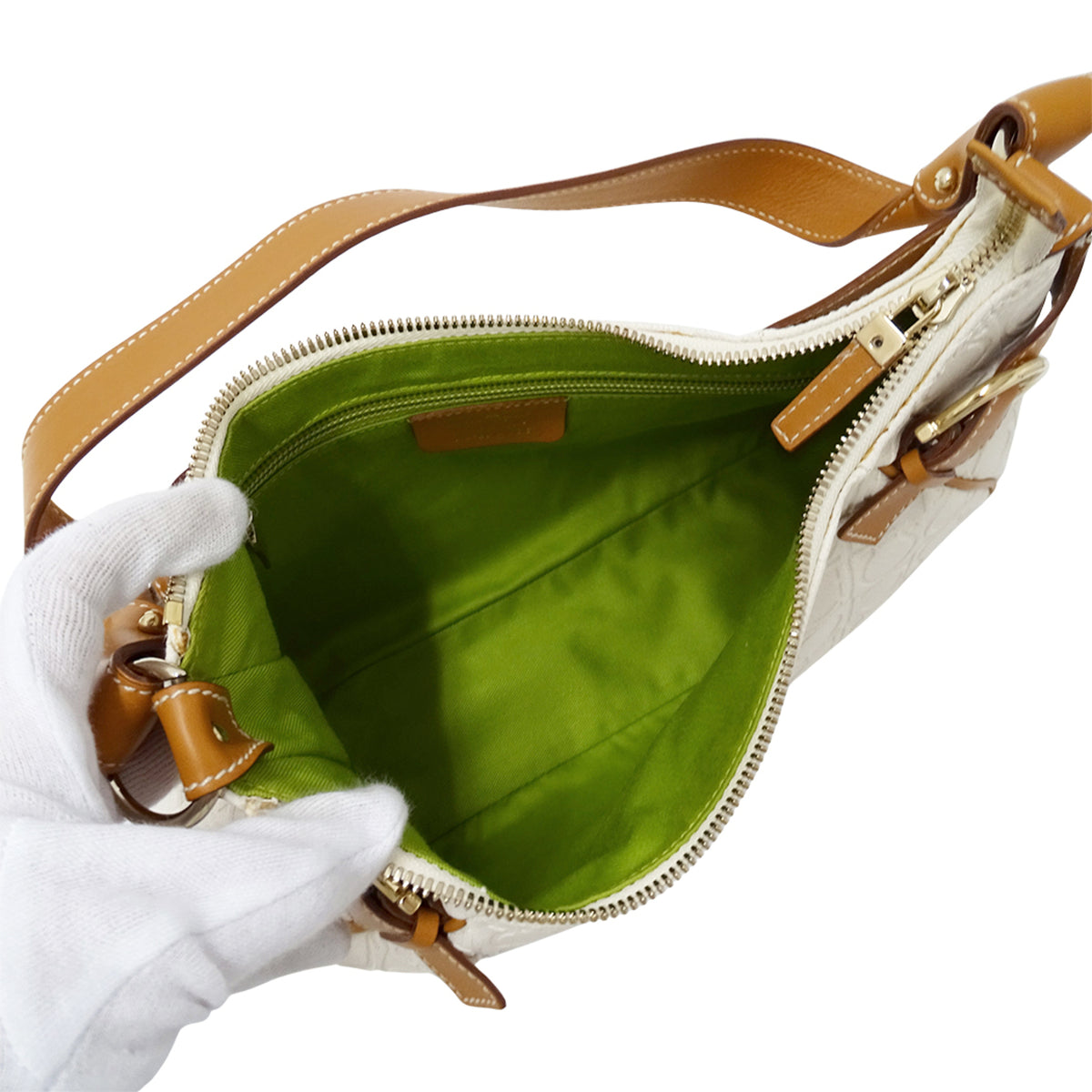Salvatore Ferragamo Brown White Leather Handbag Shoulder Bag (Pre-Owned)