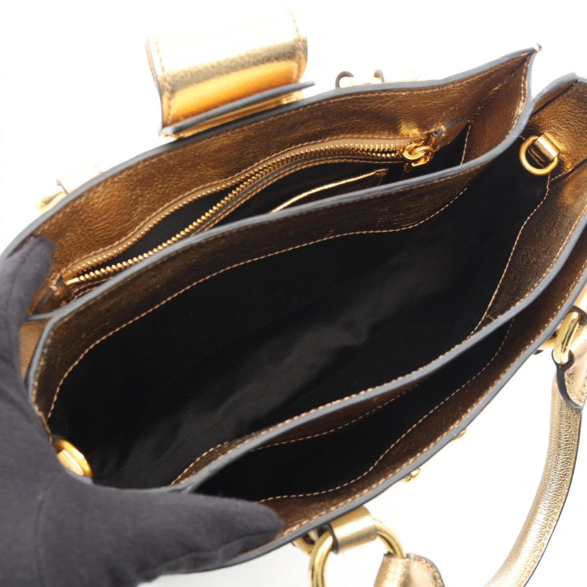 Miu Miu Gold White Leather Handbag (Pre-Owned)