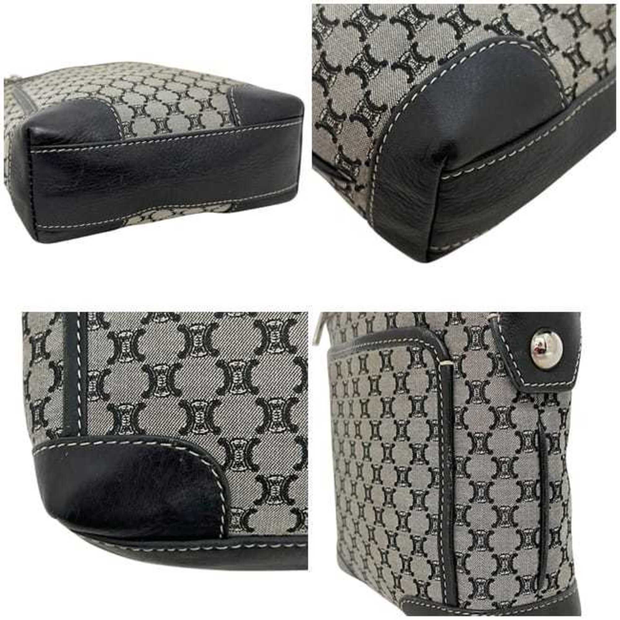 Celine Black Gray Nylon Leather Shoulder Bag (Pre-Owned)