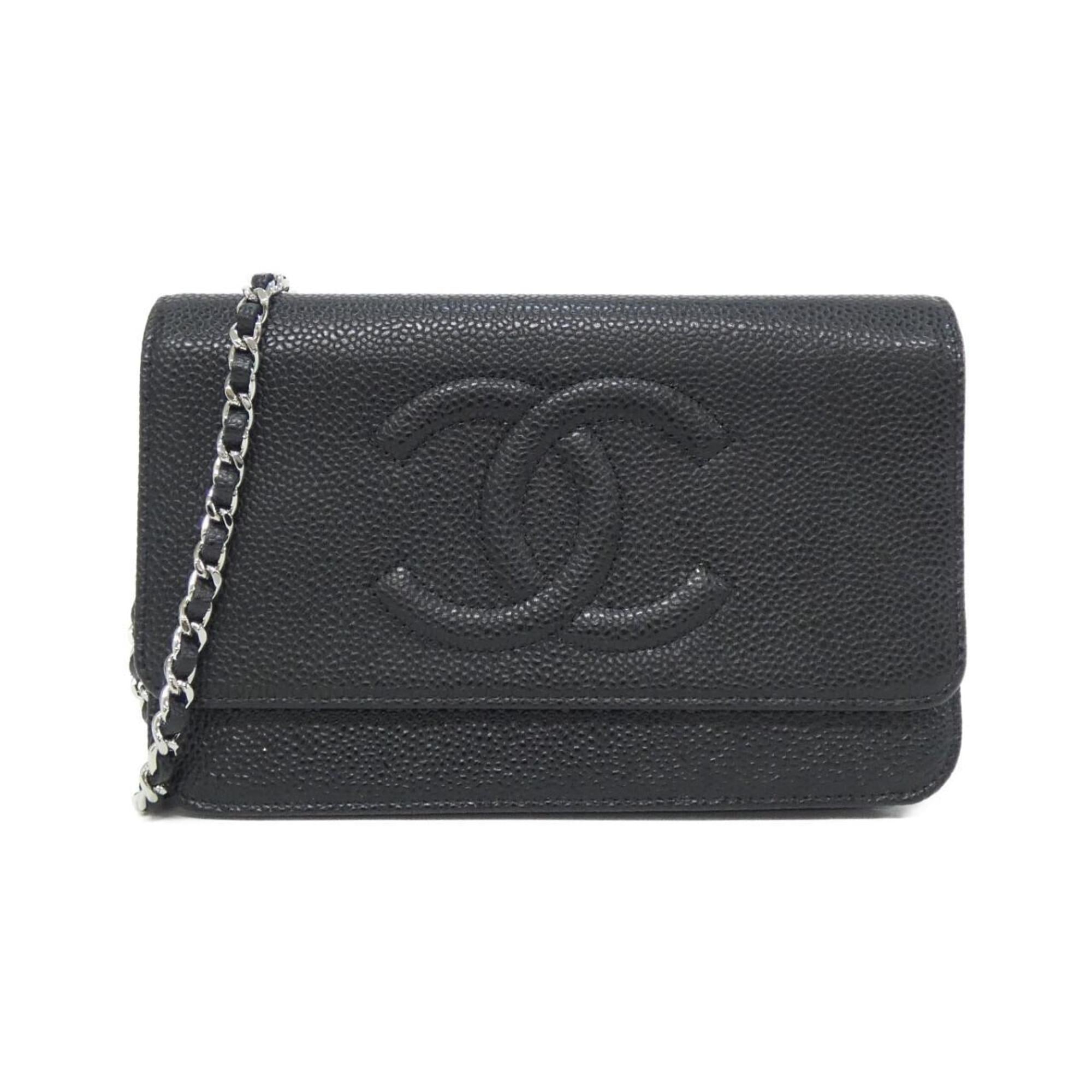 Chanel Black Grained Calfskin Chain/Shoulder Wallet (Pre-Owned)