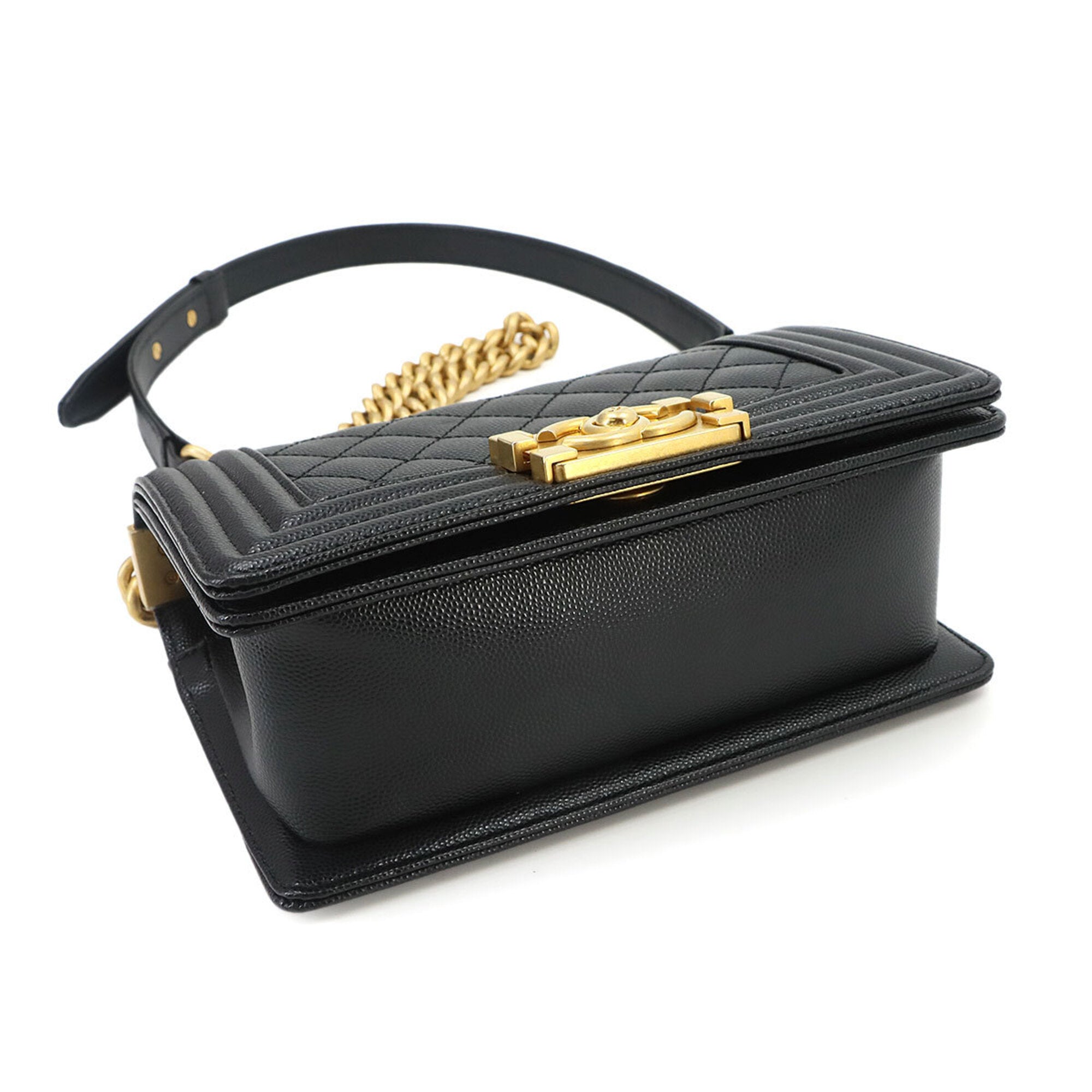 Chanel Boy Chanel Black Grained Calfskin Handbag Shoulder Bag (Pre-Owned)