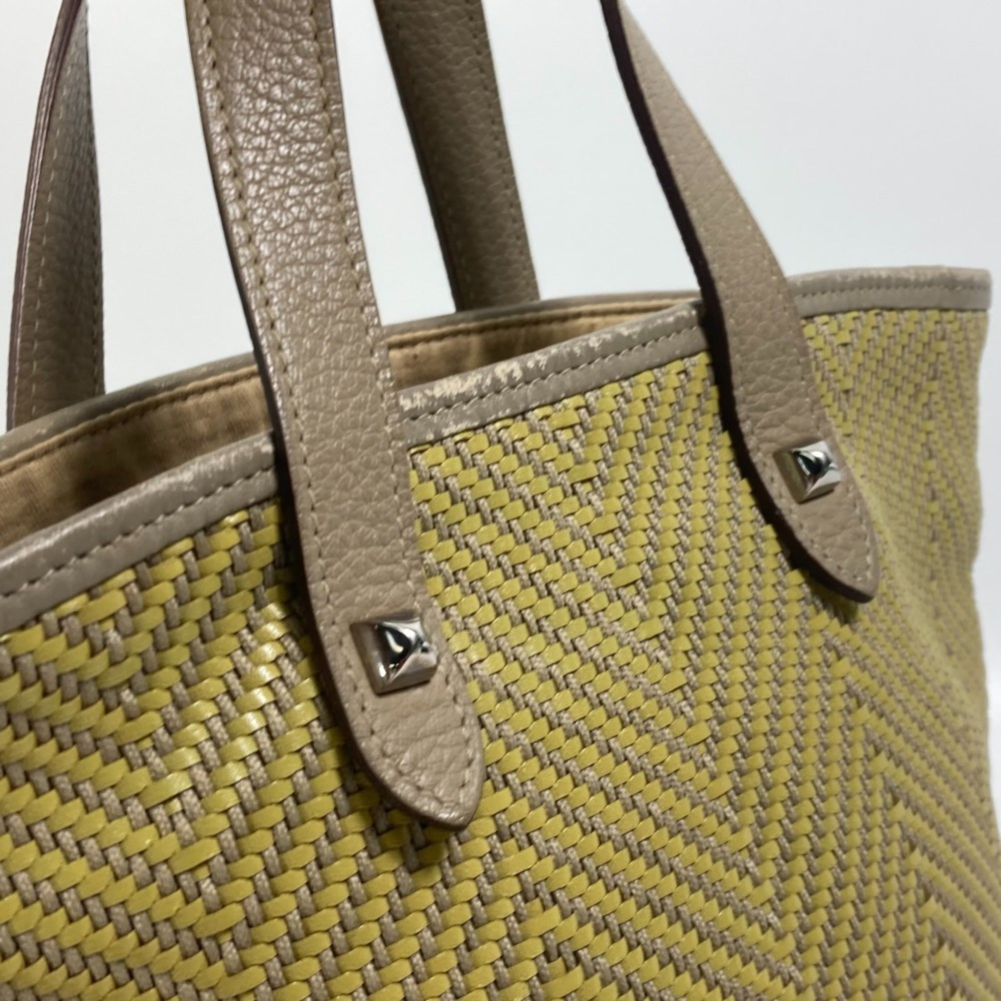 Hermes Yellow Leather Polyester Handbag Tote Bag (Pre-Owned)