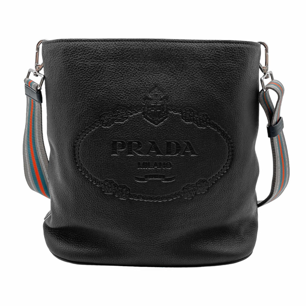 Prada Black Gray Leather Shoulder Bag (Pre-Owned)