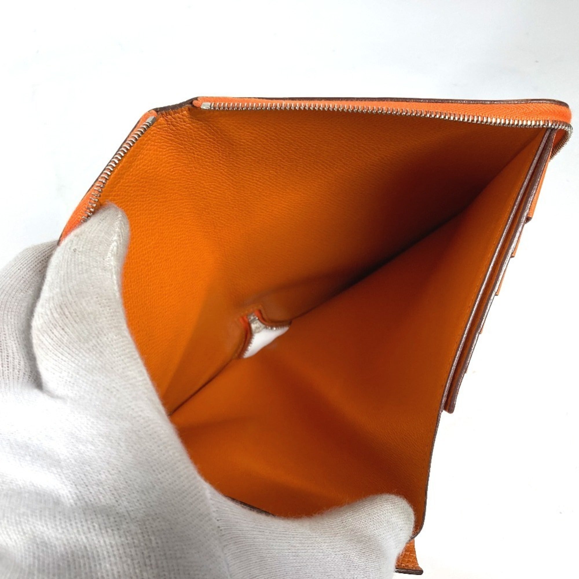 Hermes Orange Leather Long Wallet (Bi-Fold) (Pre-Owned)