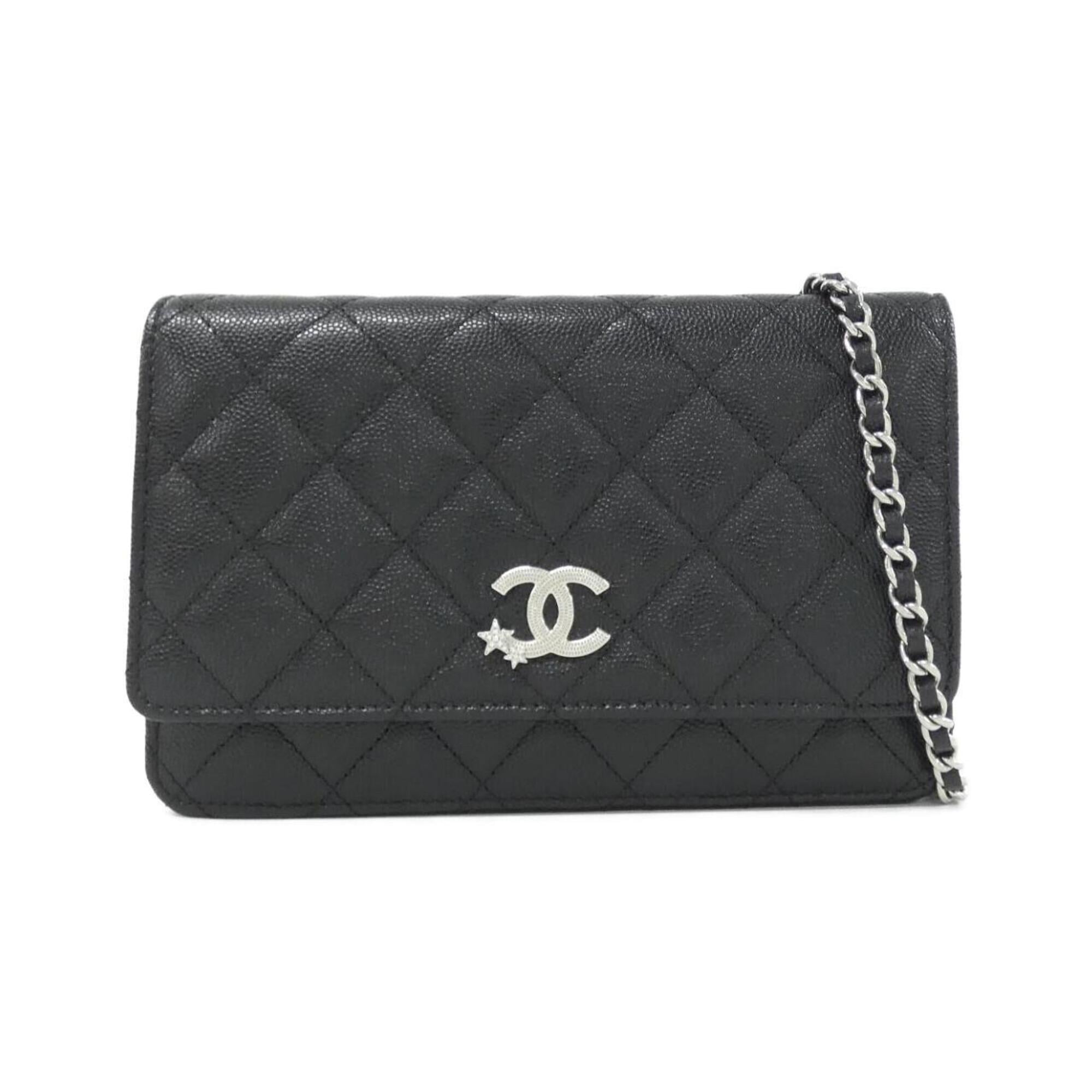 Chanel Black Grained Calfskin Chain/Shoulder Wallet (Pre-Owned)