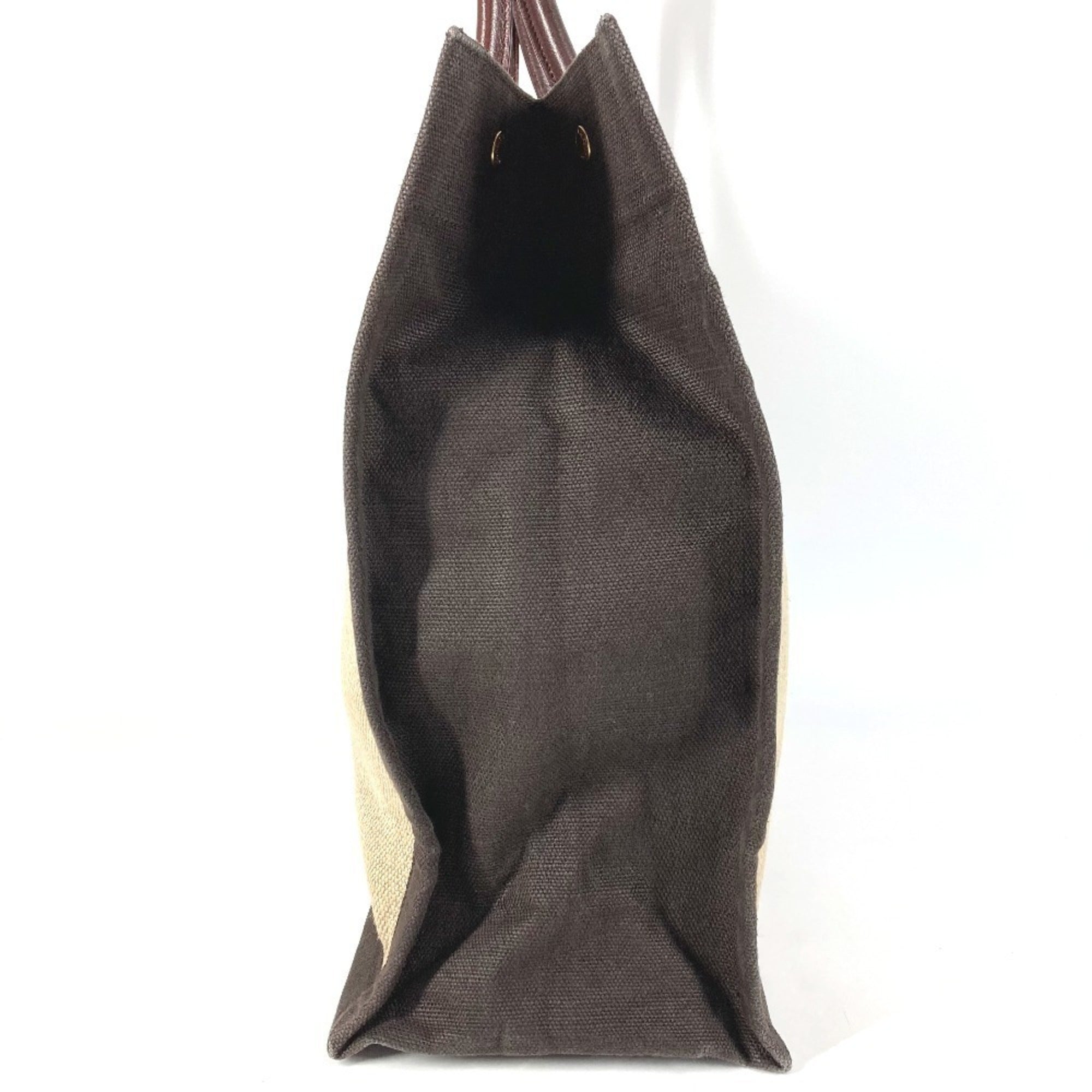 Yves Saint Laurent Beige Brown Linen Leather Handbag Shoulder Bag Tote Bag (Pre-Owned)