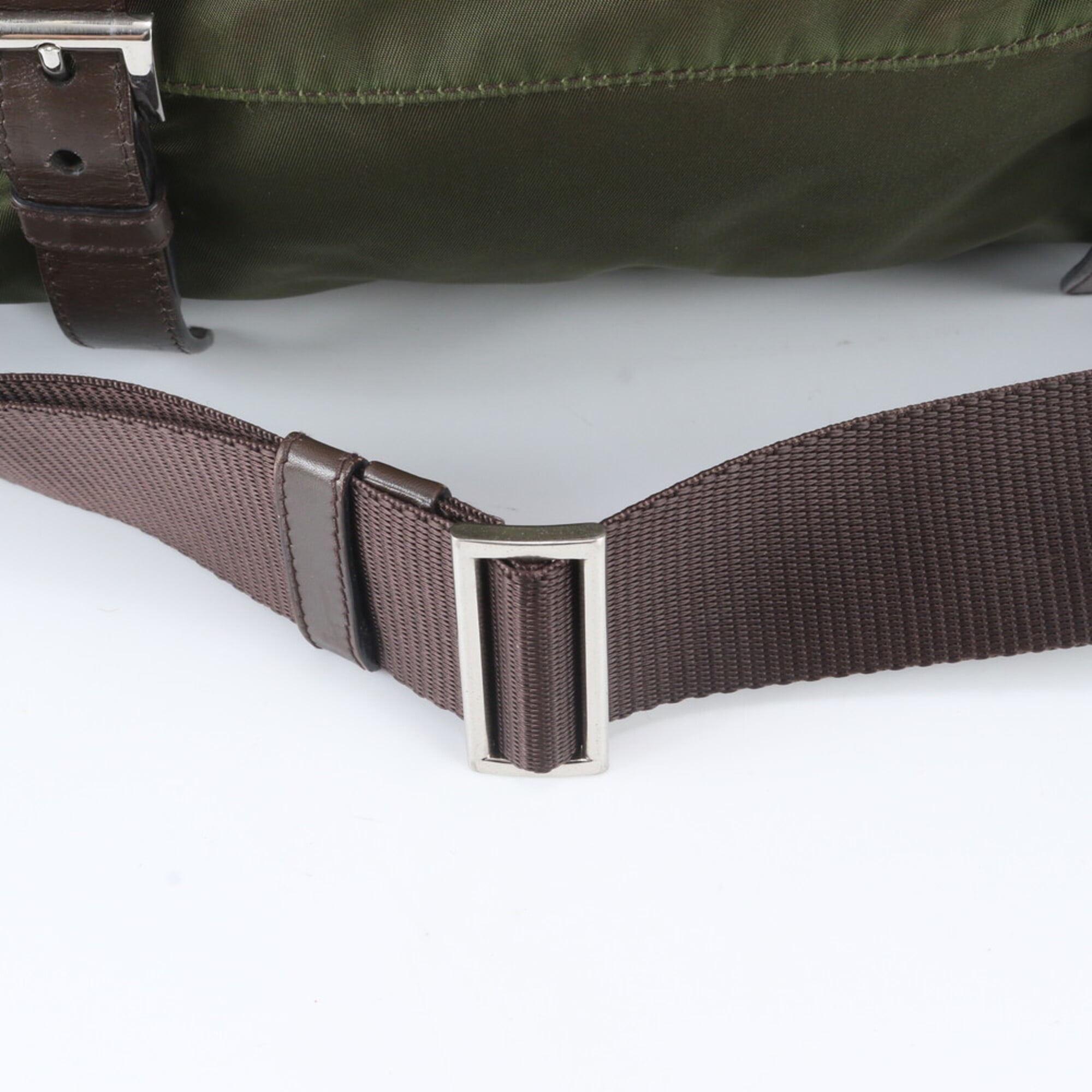 Prada Brown Green Khaki Nylon Leather Shoulder Bag (Pre-Owned)