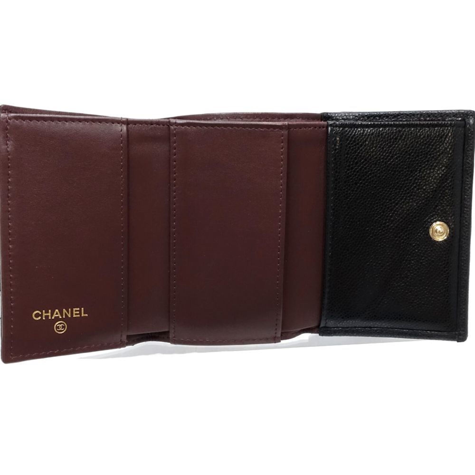 Chanel Black Grained Calfskin Wallet (Tri-Fold) (Pre-Owned)