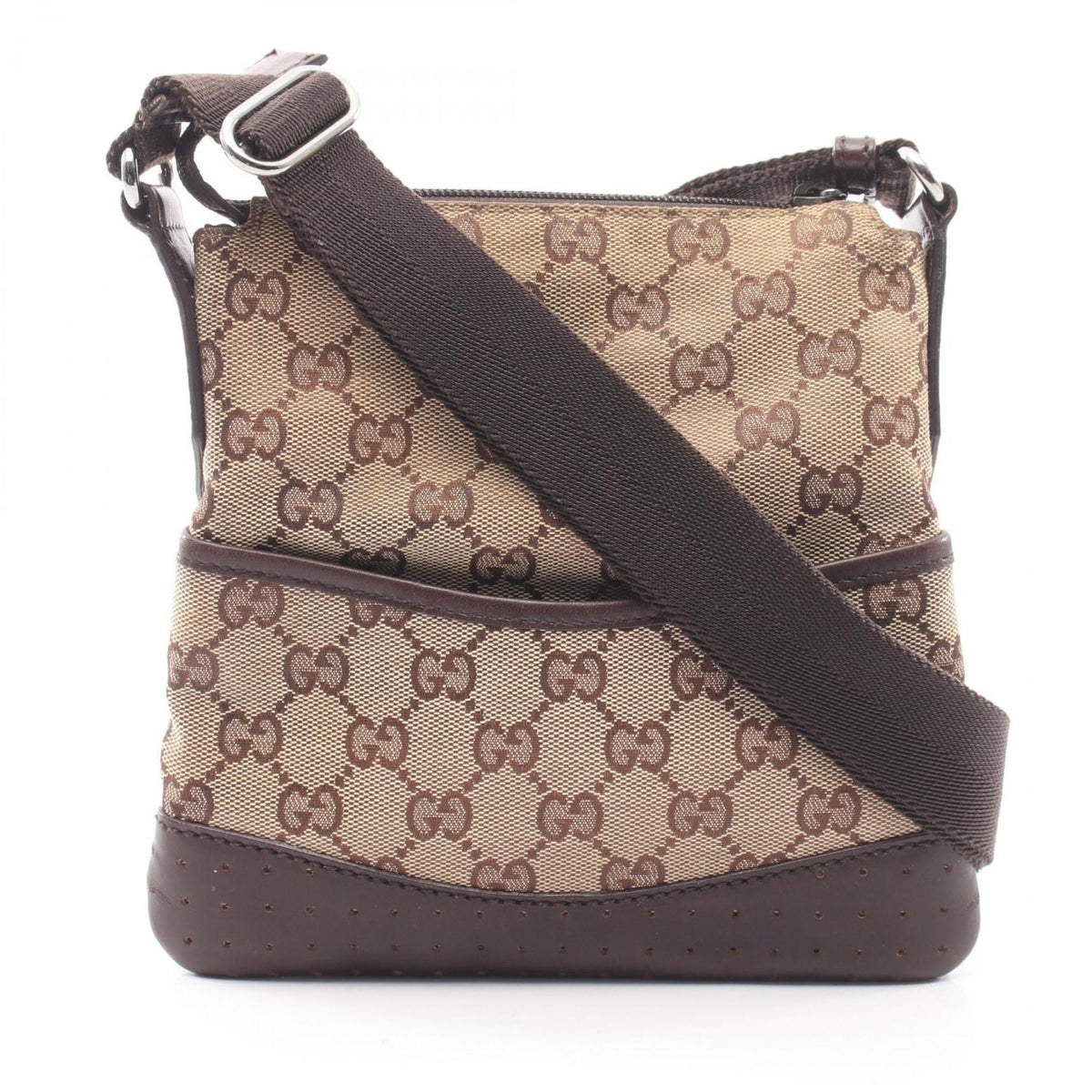 Gucci Beige Brown Canvas Leather Handbag Shoulder Bag (Pre-Owned)