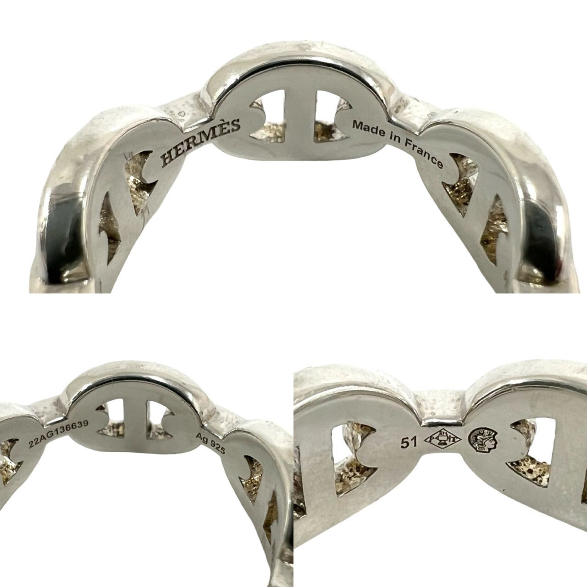 Hermes Silver Silver 925 Band Ring (Pre-Owned)