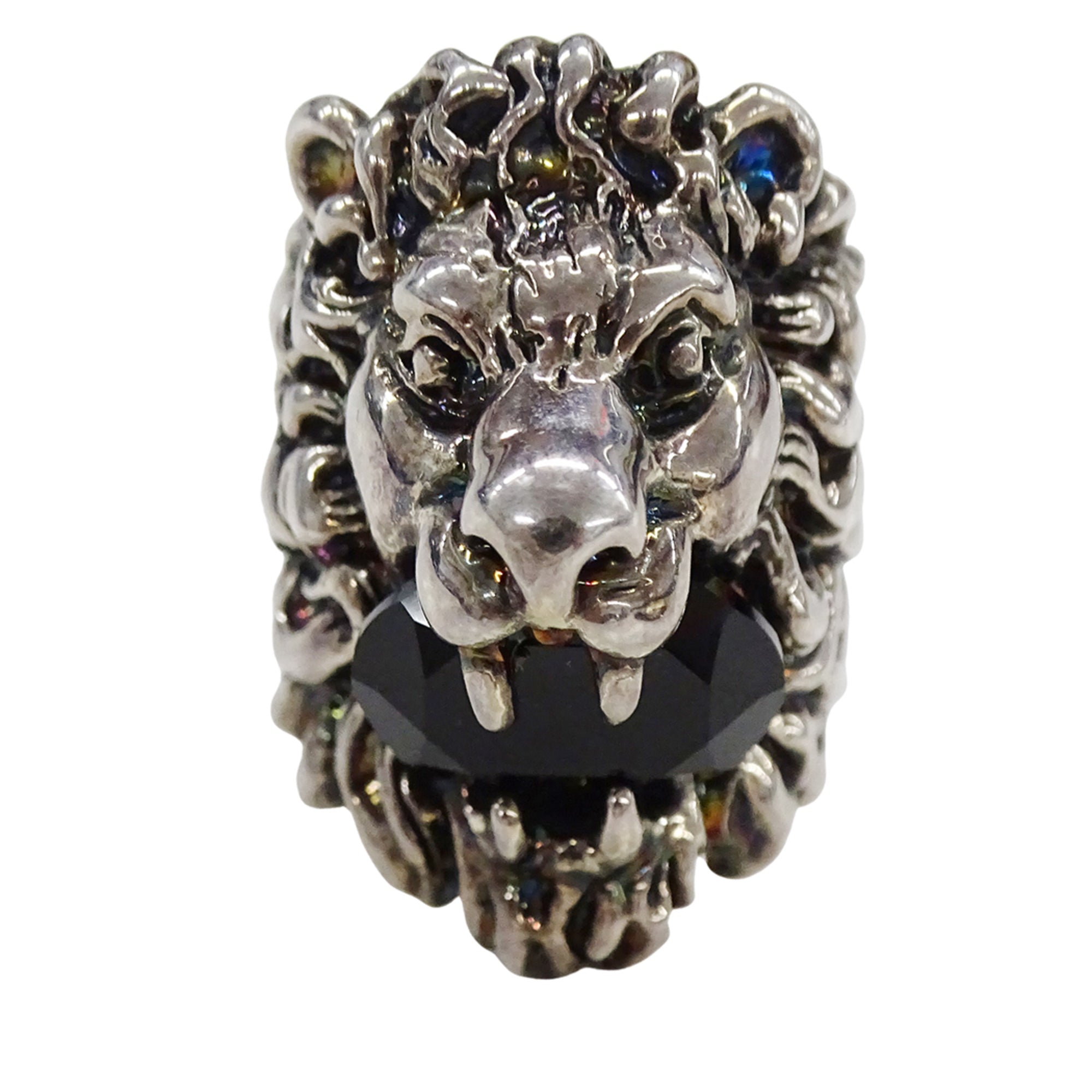 Gucci Silver Black Metal Band Ring (Pre-Owned)