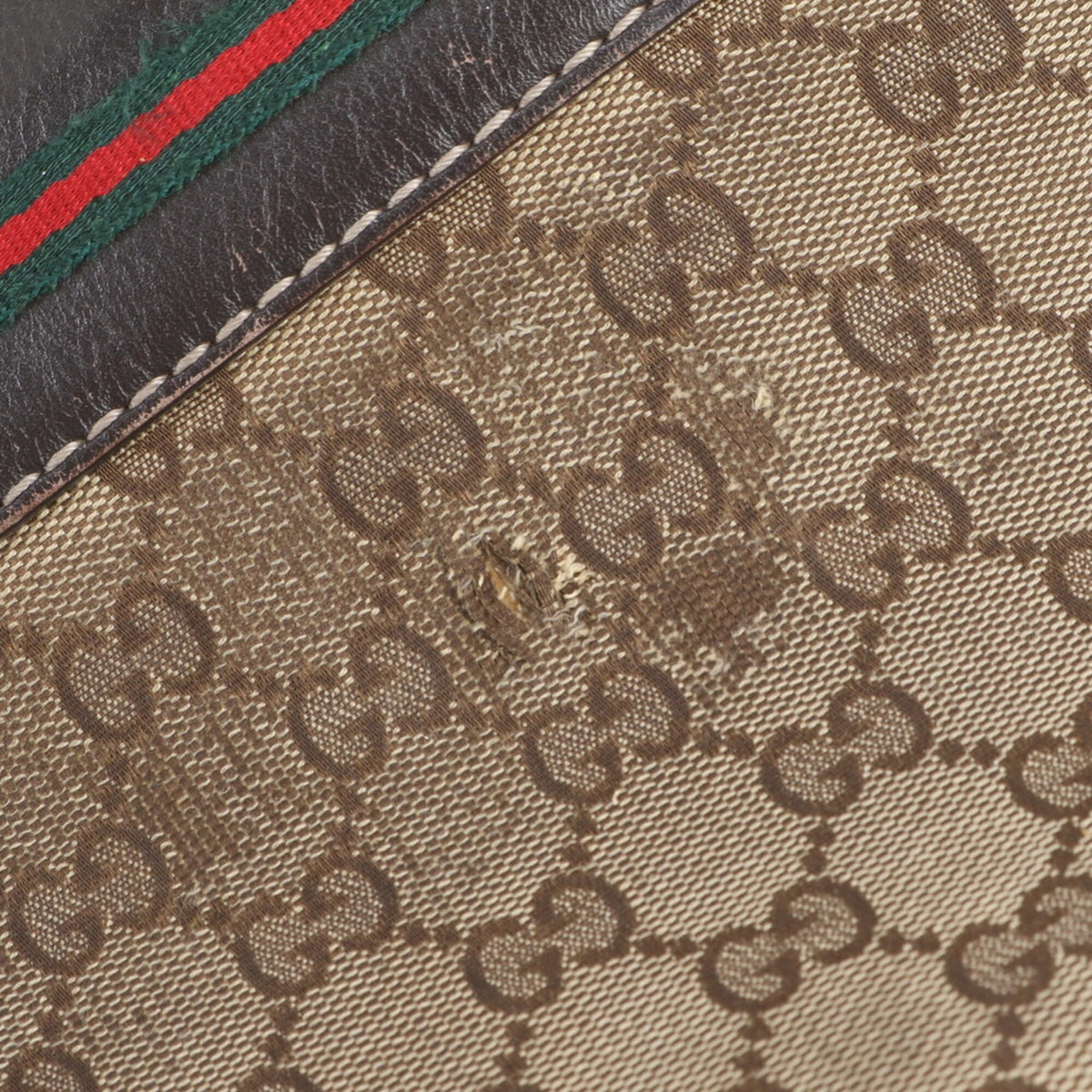Gucci Beige Brown Leather Canvas Handbag Shoulder Bag Tote Bag (Pre-Owned)