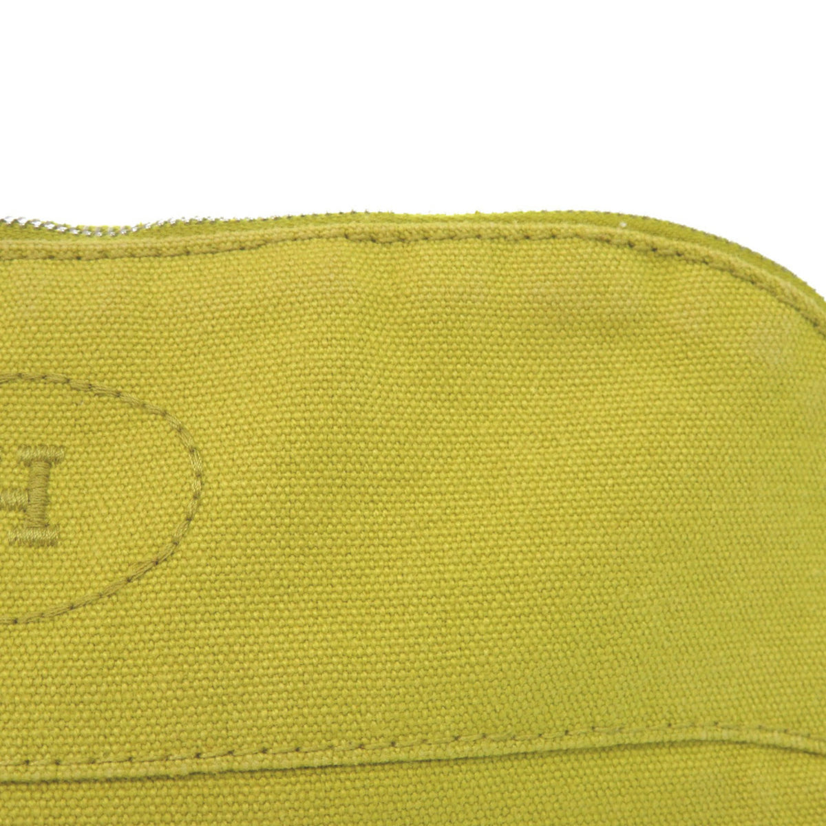Hermes Light Green Yellow Cotton Canvas Leather Pouch (Pre-Owned)