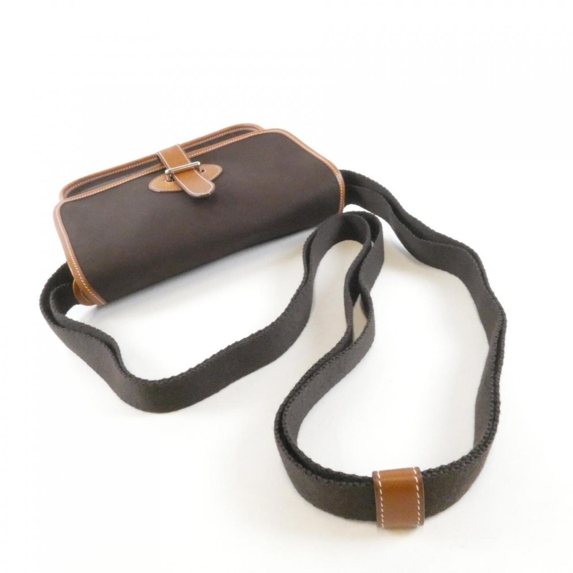 Hermes Brown Toile Officier Barenia Leather Shoulder Bag (Pre-Owned)