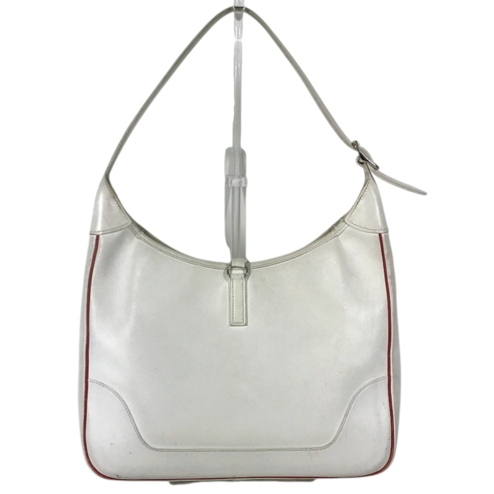 Hermes Red Color White Leather Shoulder Bag Tote Bag (Pre-Owned)