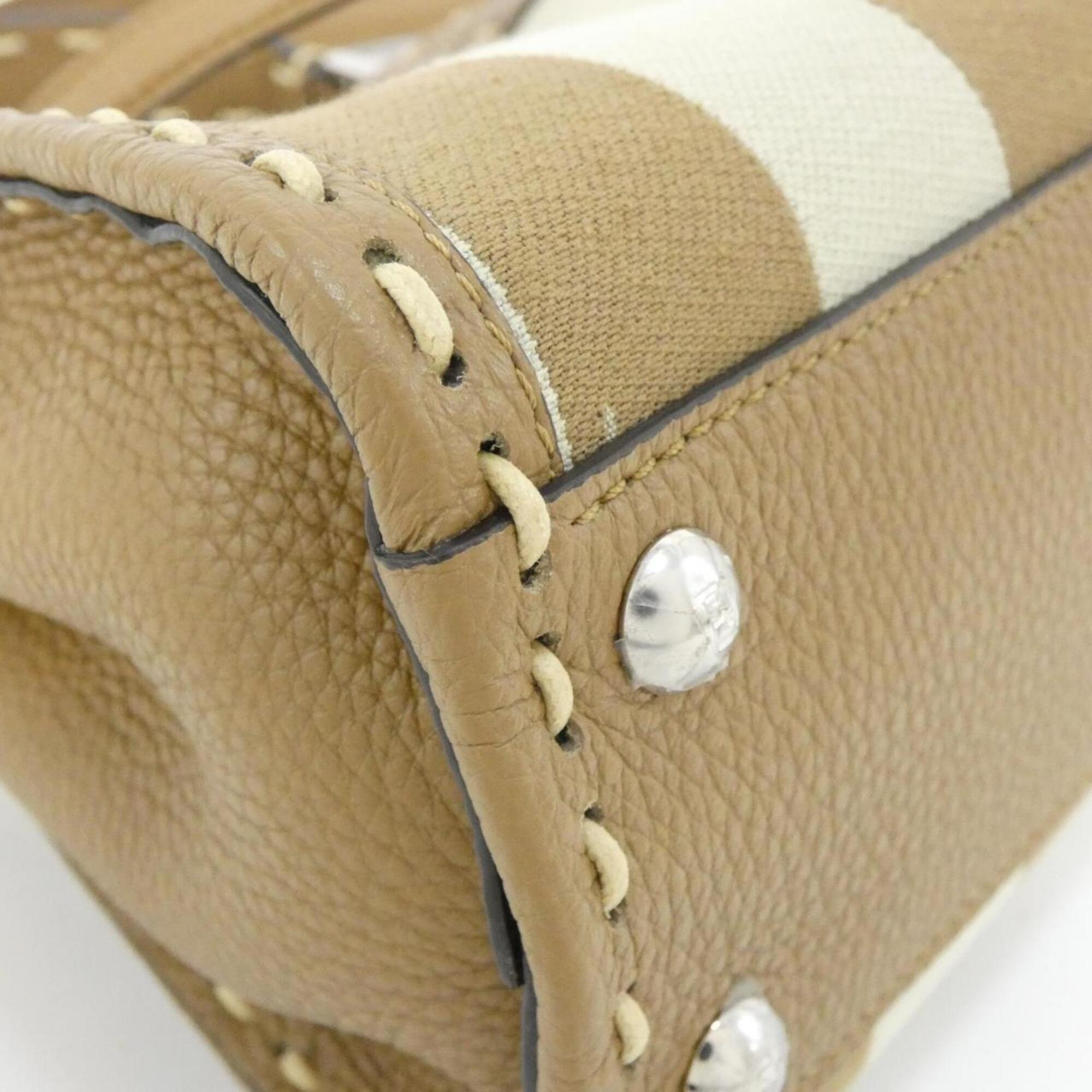 Fendi Selleria Beige Light Brown Canvas Leather Handbag (Pre-Owned)