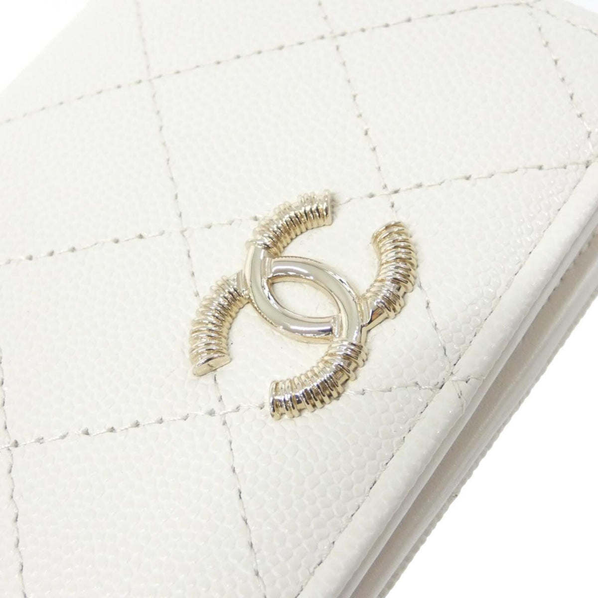 Chanel White Grained Calfskin Wallet (Bi-Fold) (Pre-Owned)