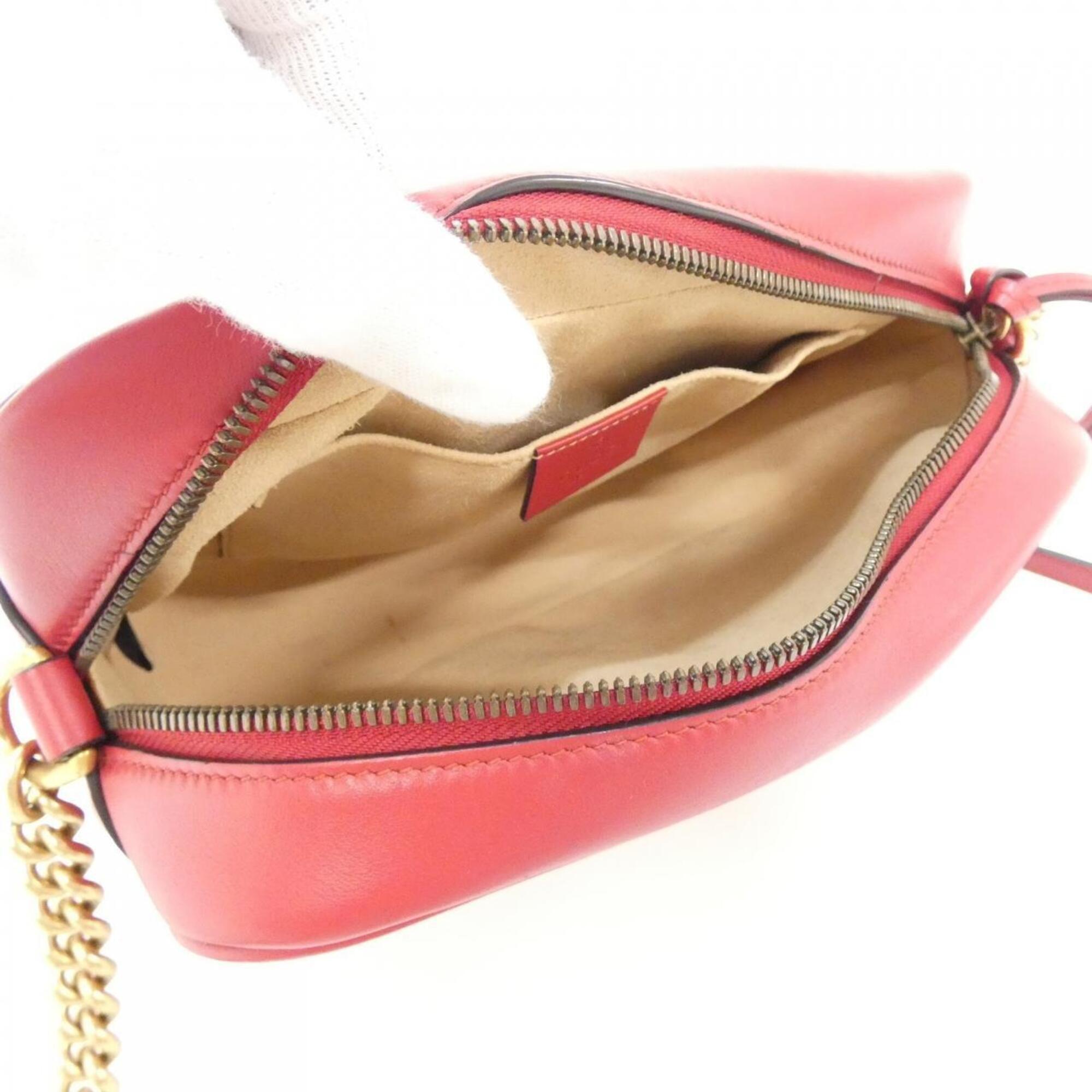 Gucci Red Color Leather Shoulder Bag (Pre-Owned)