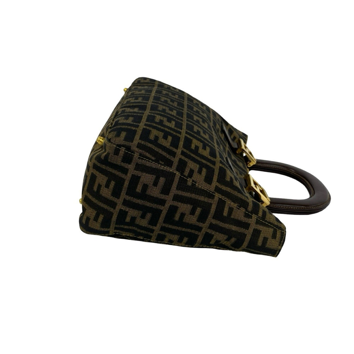 Fendi Black Brown Canvas Leather Handbag Tote Bag (Pre-Owned)