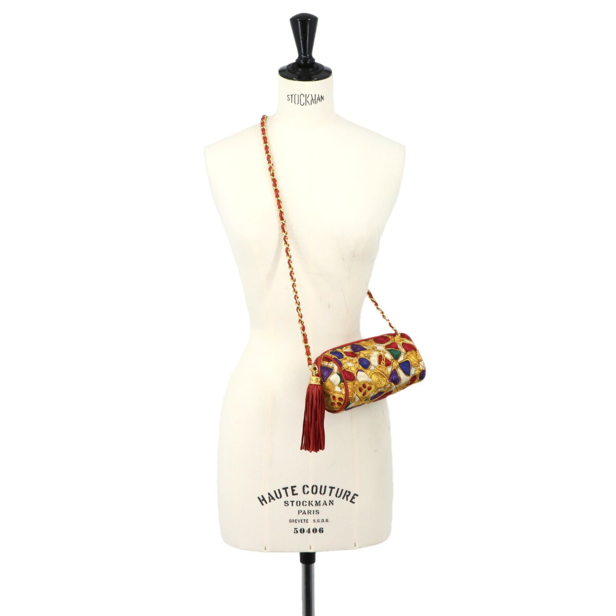 Chanel Multi-Color Red Color Satin Leather Shoulder Bag (Pre-Owned)