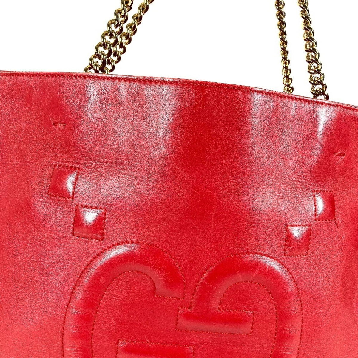 Gucci Red Color Leather Shoulder Bag Tote Bag (Pre-Owned)