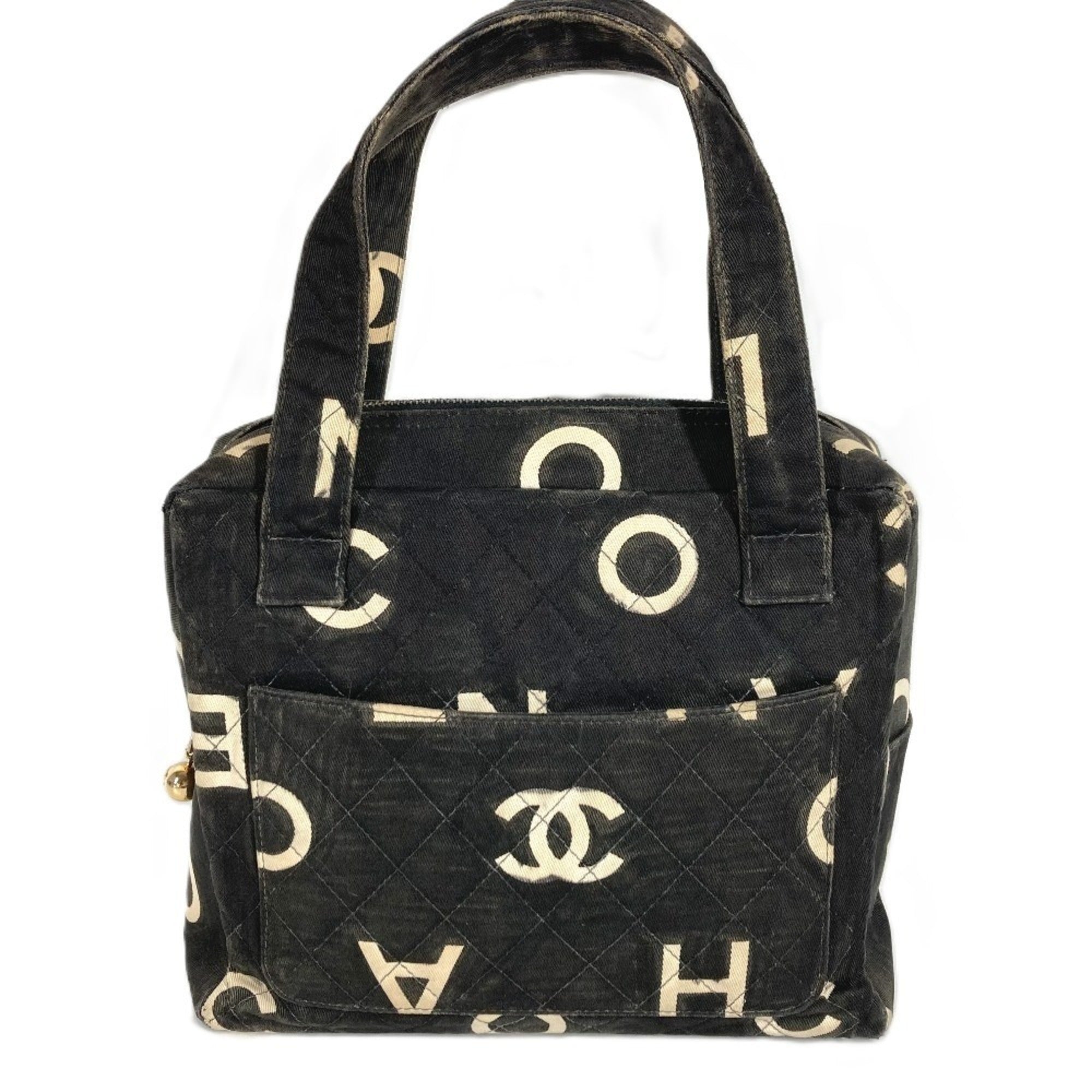 Chanel Black White Canvas Handbag Tote Bag (Pre-Owned)