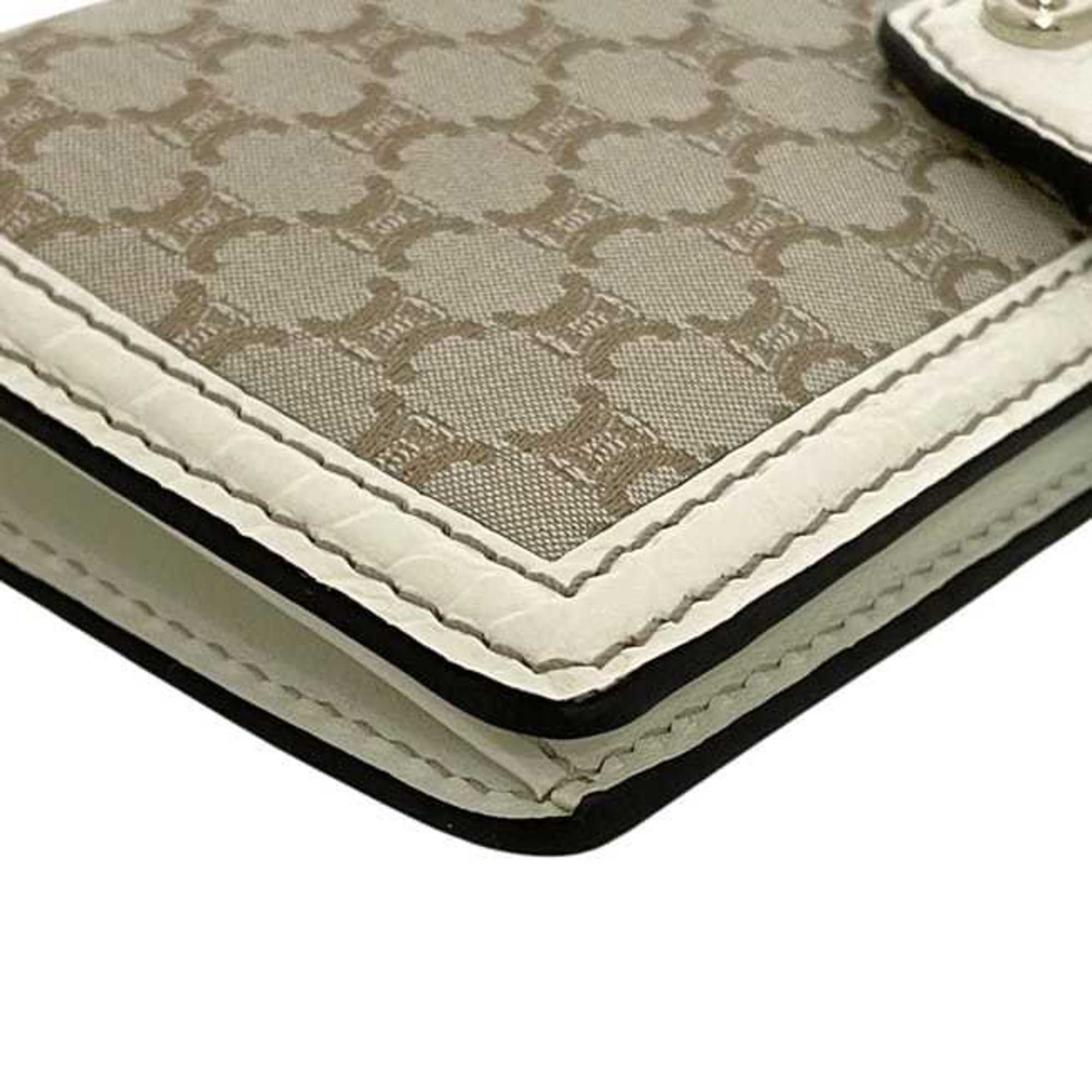 Celine Beige White Canvas Leather Long Wallet (Bi-Fold) (Pre-Owned)