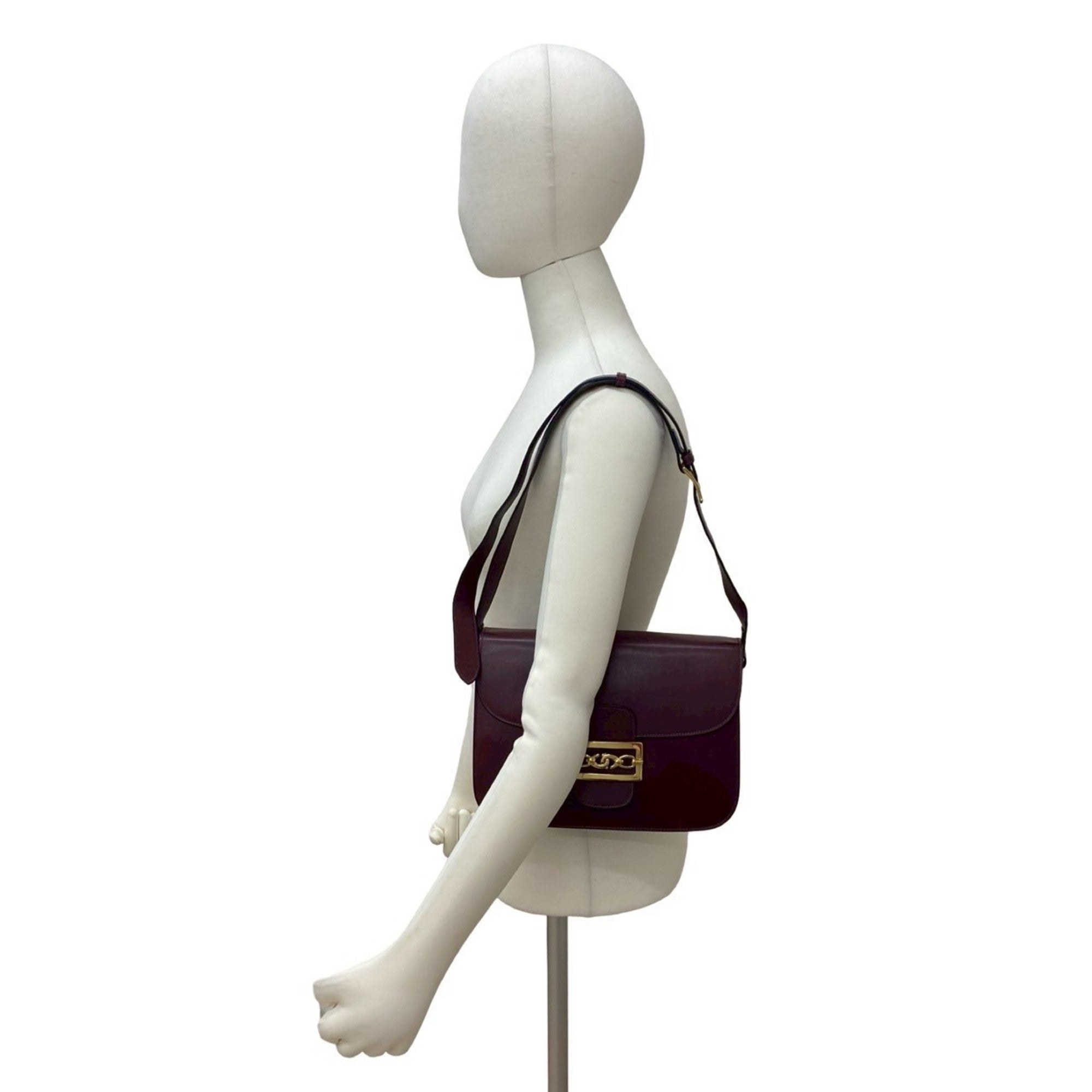 Celine Red Color Wine Leather Shoulder Bag (Pre-Owned)